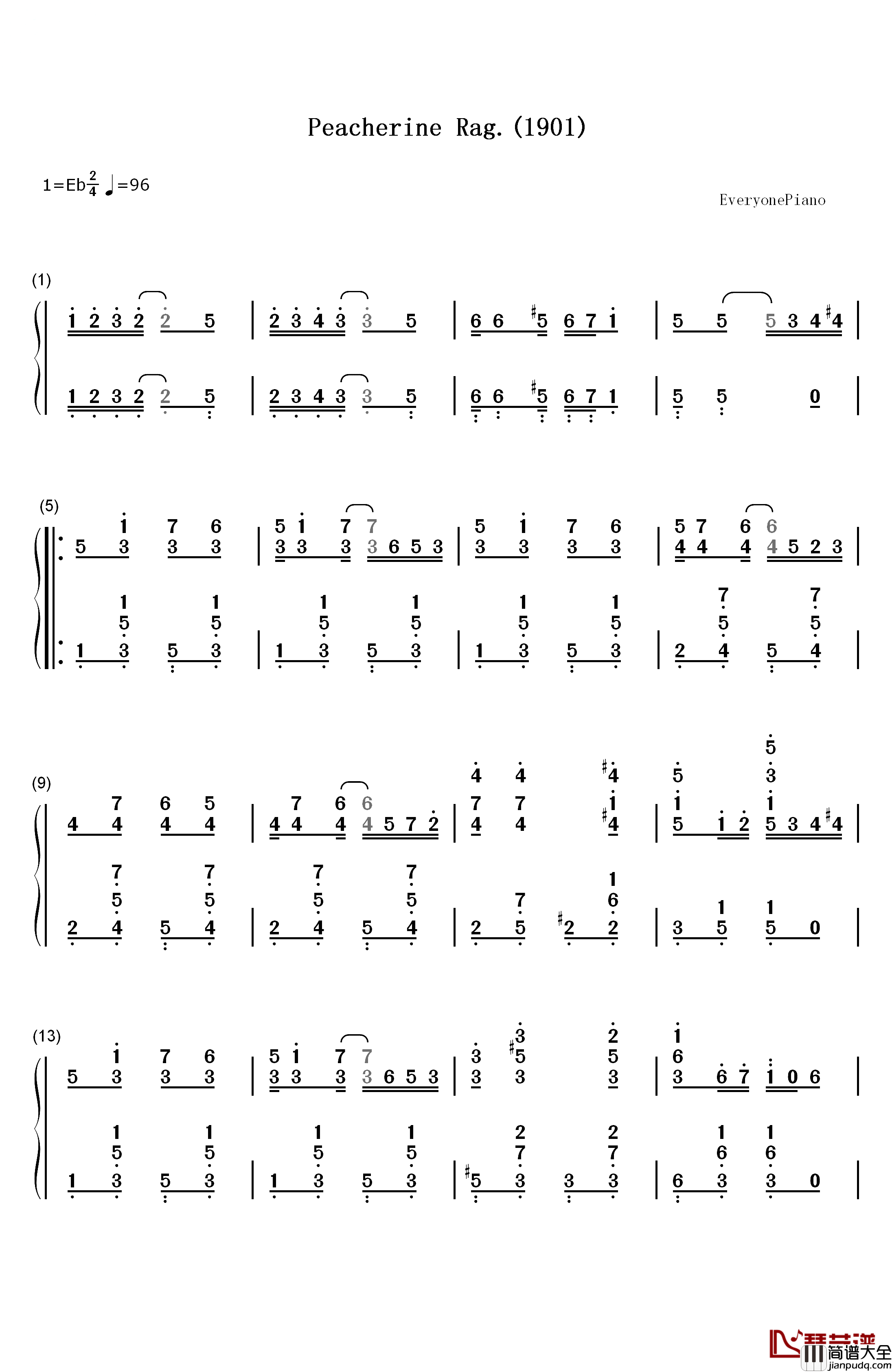 Peacherine_Rag钢琴简谱_数字双手_Scott_Joplin