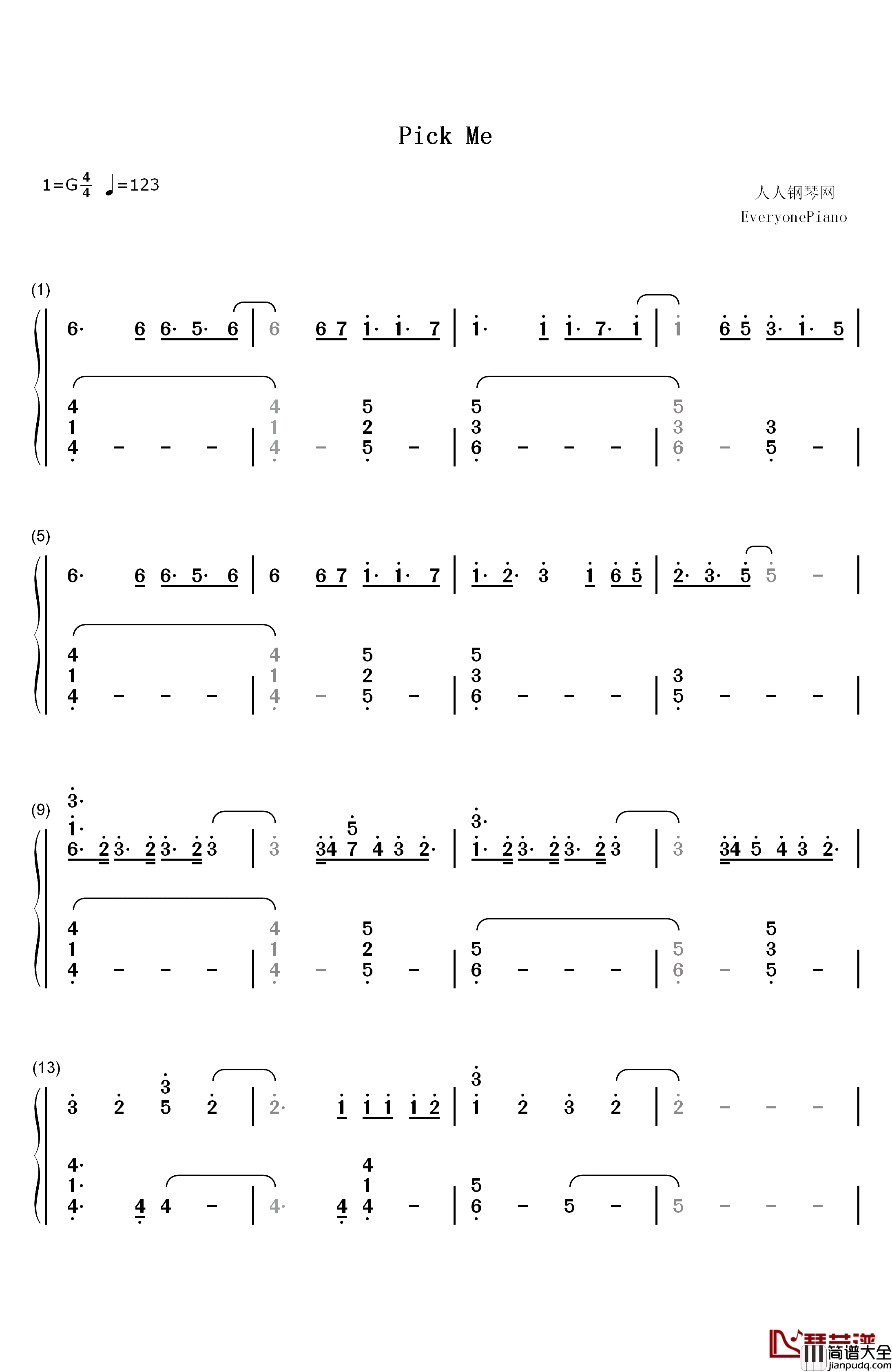 Pick_Me钢琴简谱_数字双手_CJ_E&M