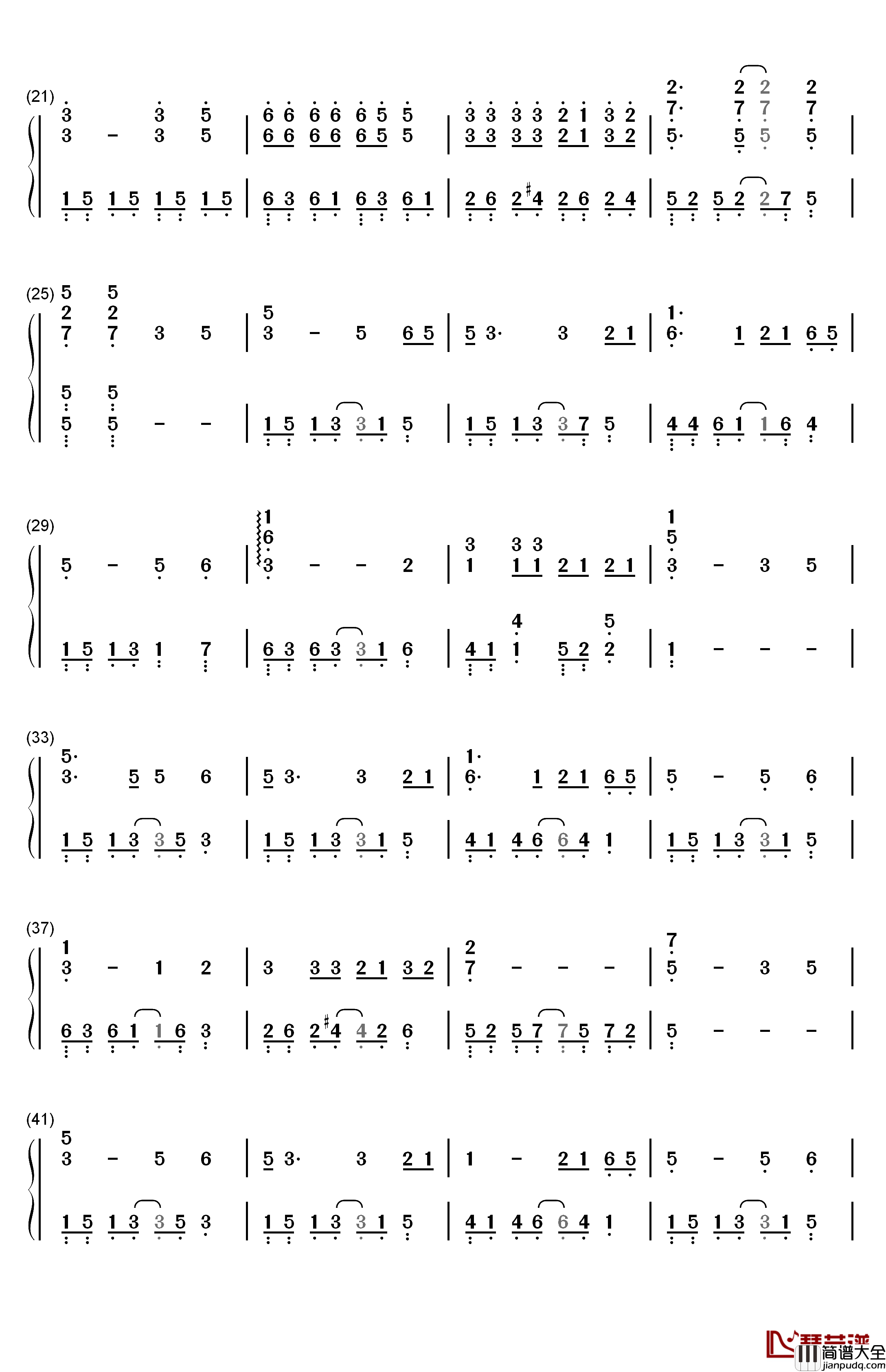 再见钢琴简谱_数字双手_张震岳