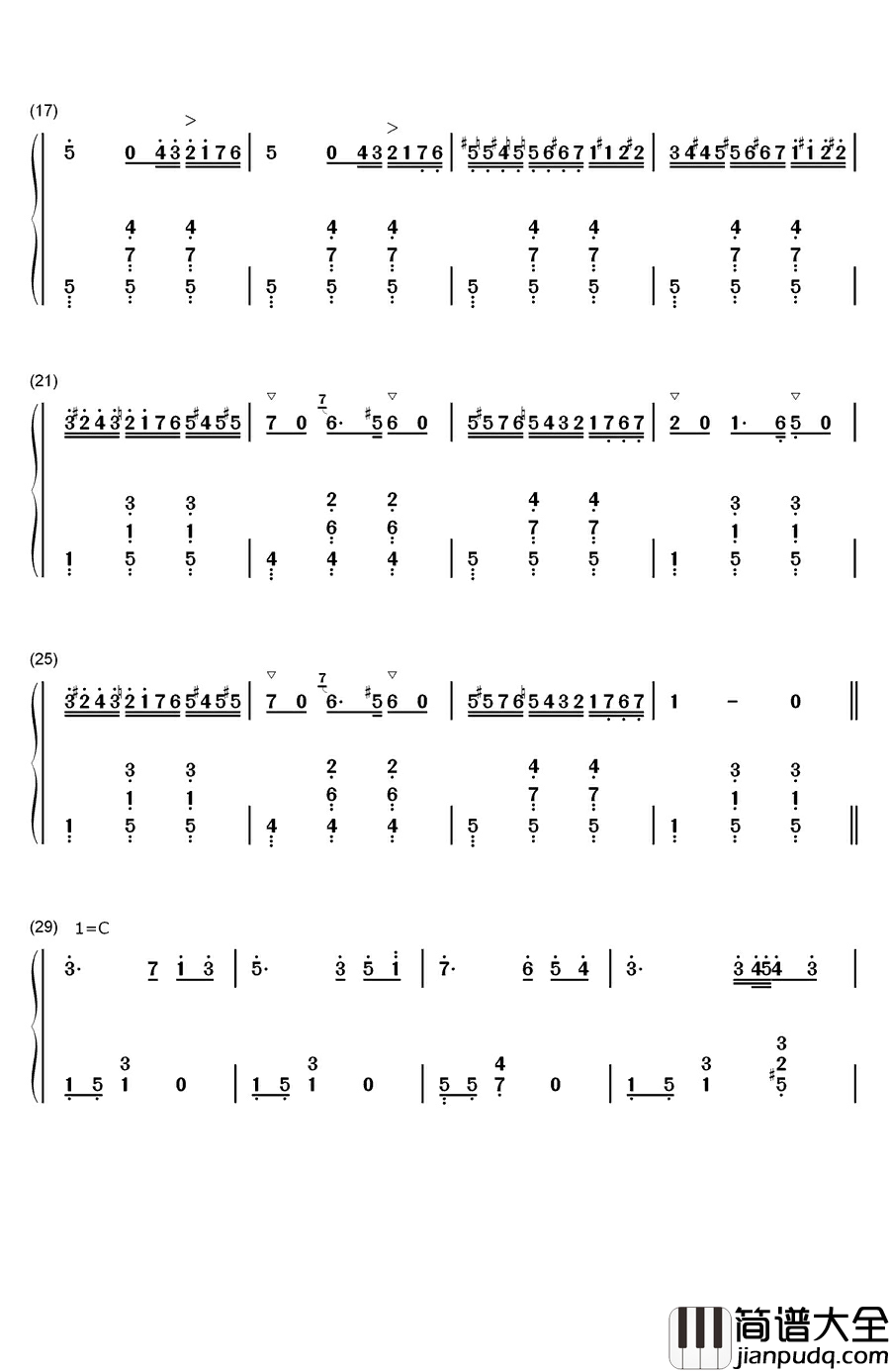 在草地上钢琴简谱_数字双手_利什内