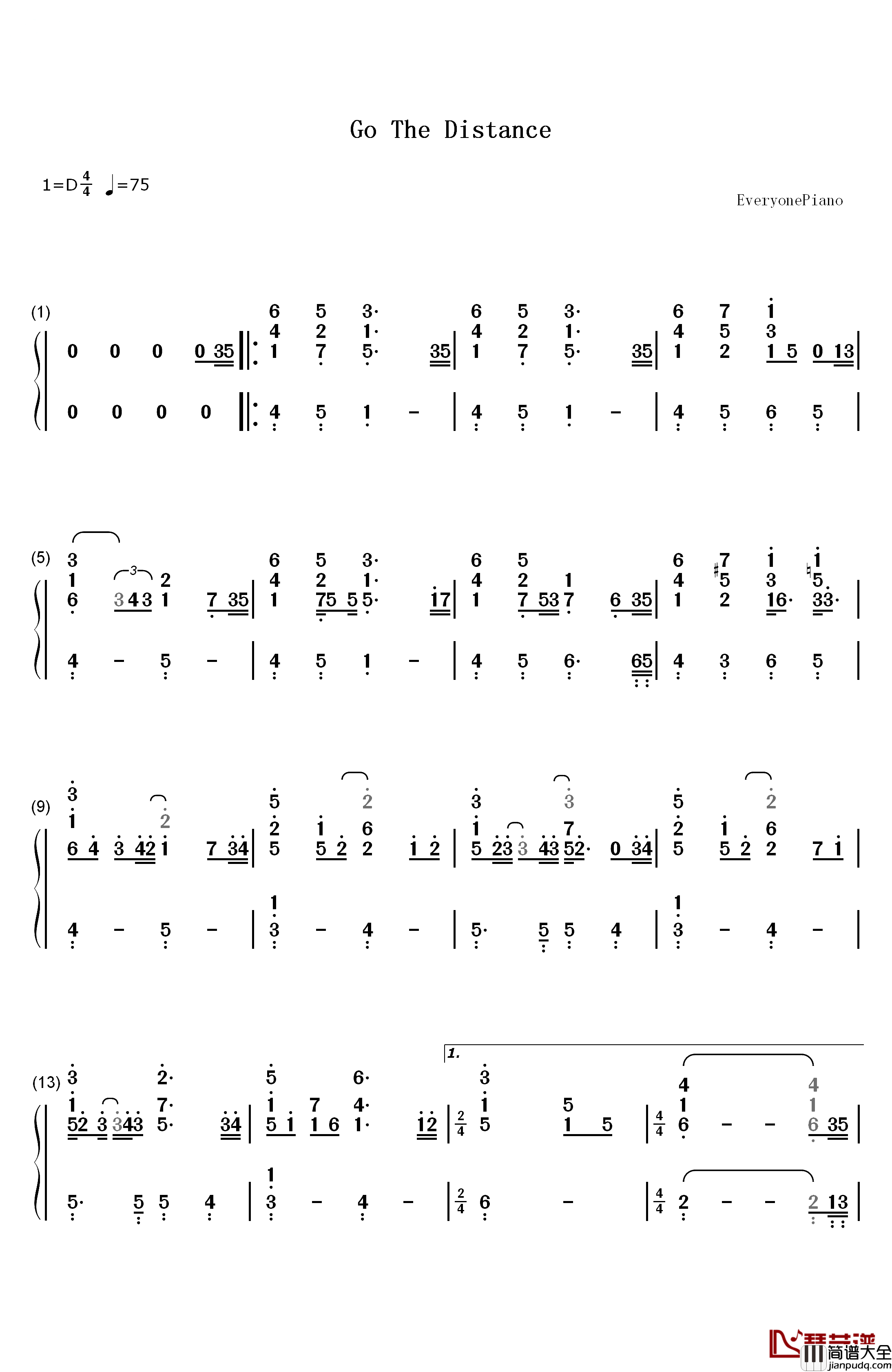 Go_the_Distance钢琴简谱_数字双手_Roger_Bart