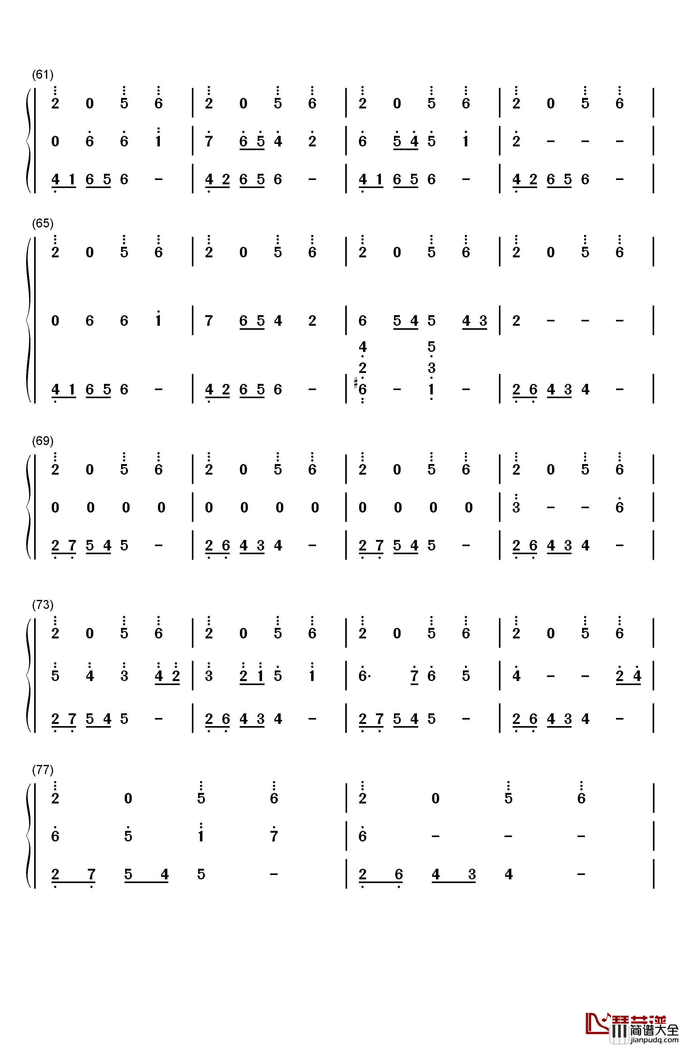 花儿落了钢琴简谱_数字双手_林海