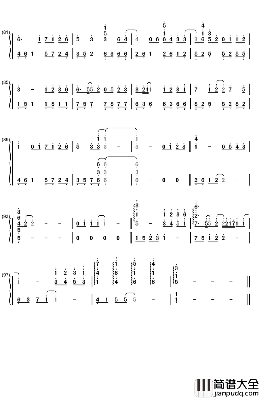 独家记忆钢琴简谱_数字双手_陈小春