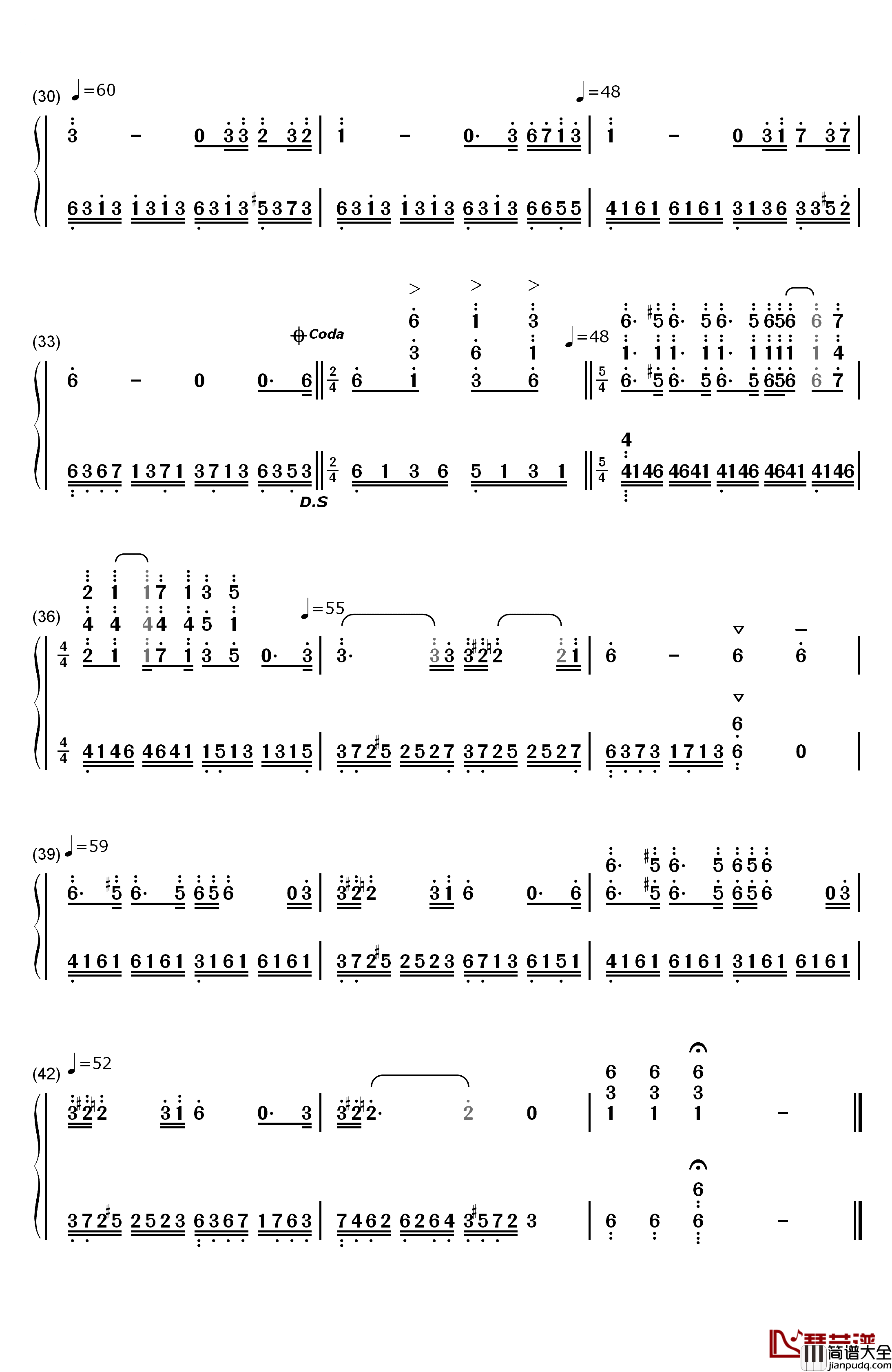 爱莲娜钢琴简谱_数字双手_克莱德曼