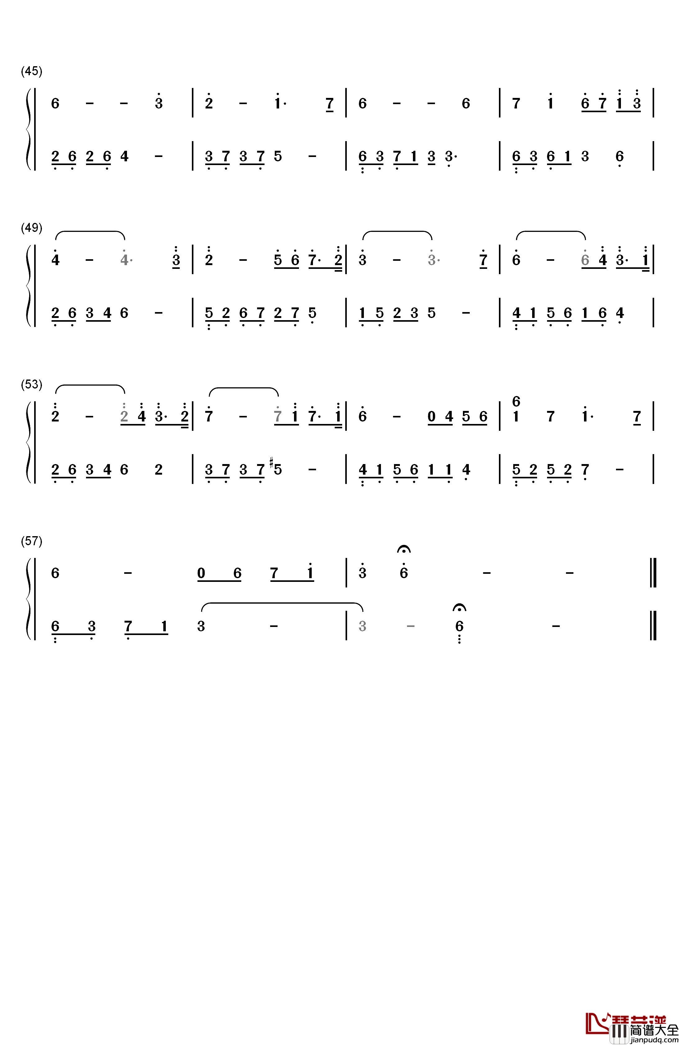 惜别钢琴简谱_数字双手_石进