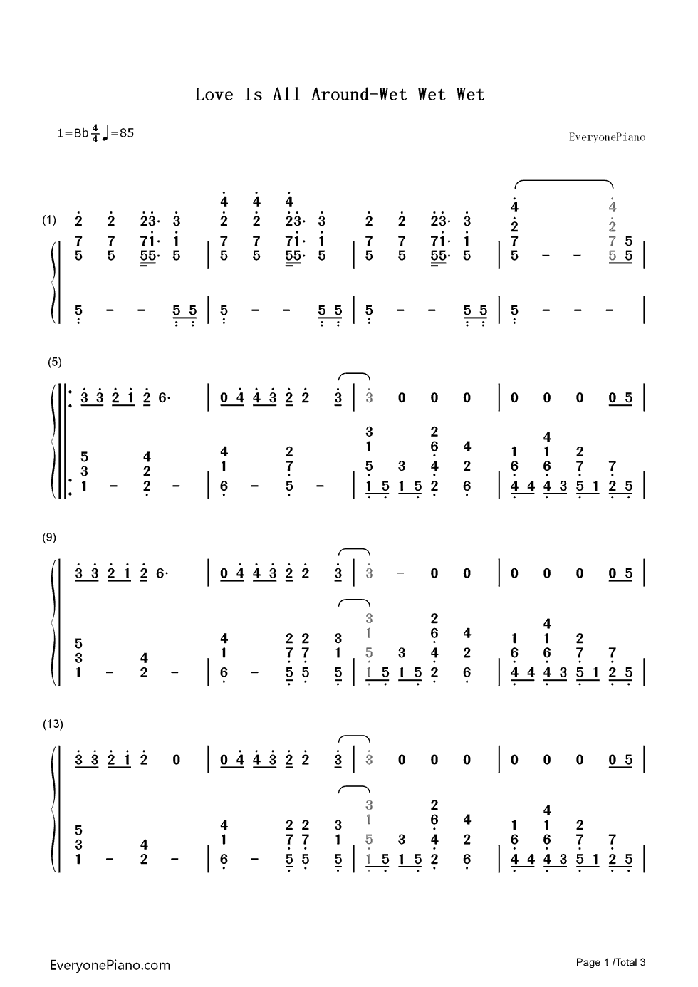 Love_Is_All_Around钢琴简谱_数字双手_Wet_Wet_Wet