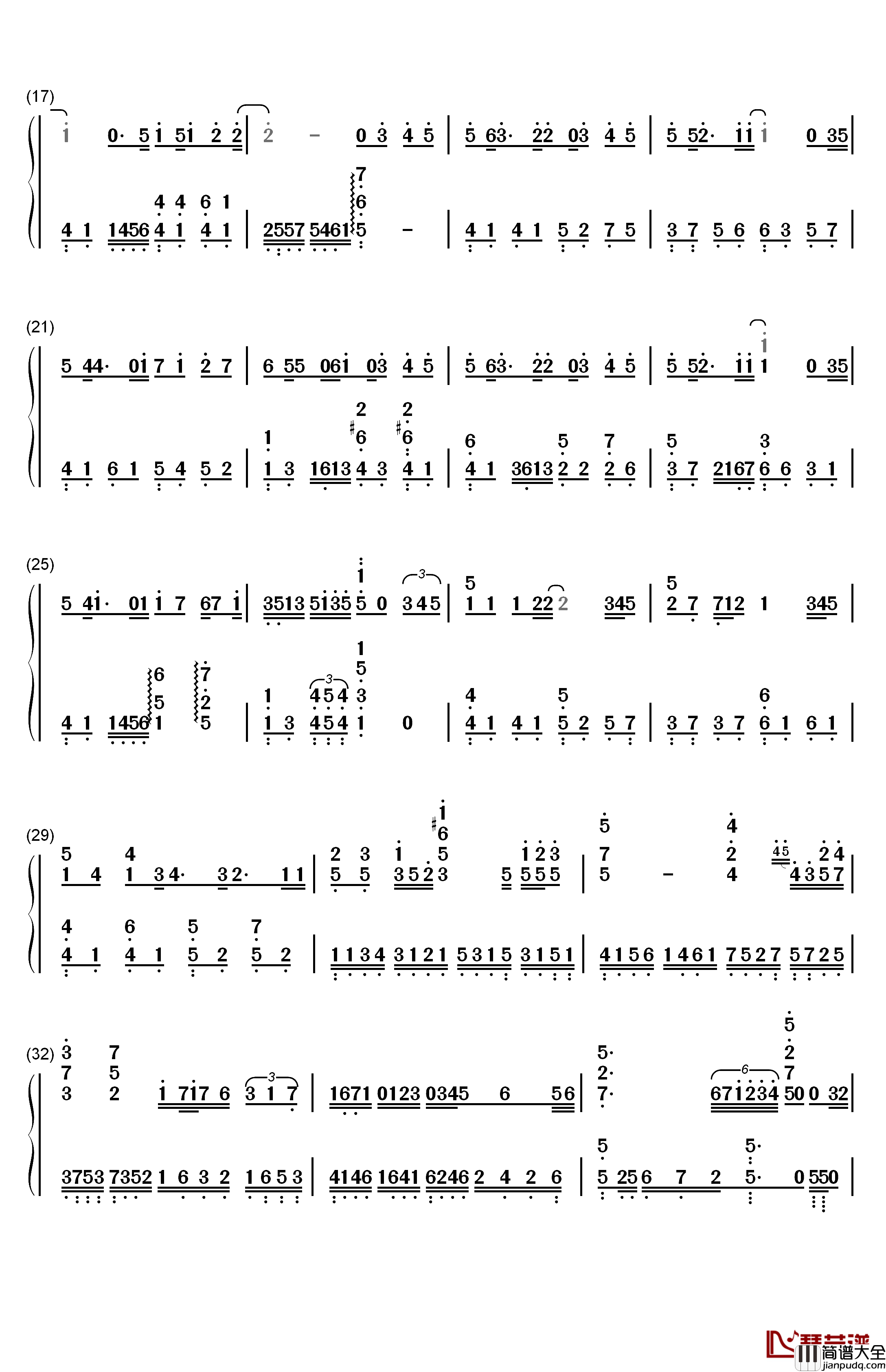 晴钢琴简谱_数字双手_汪苏泷