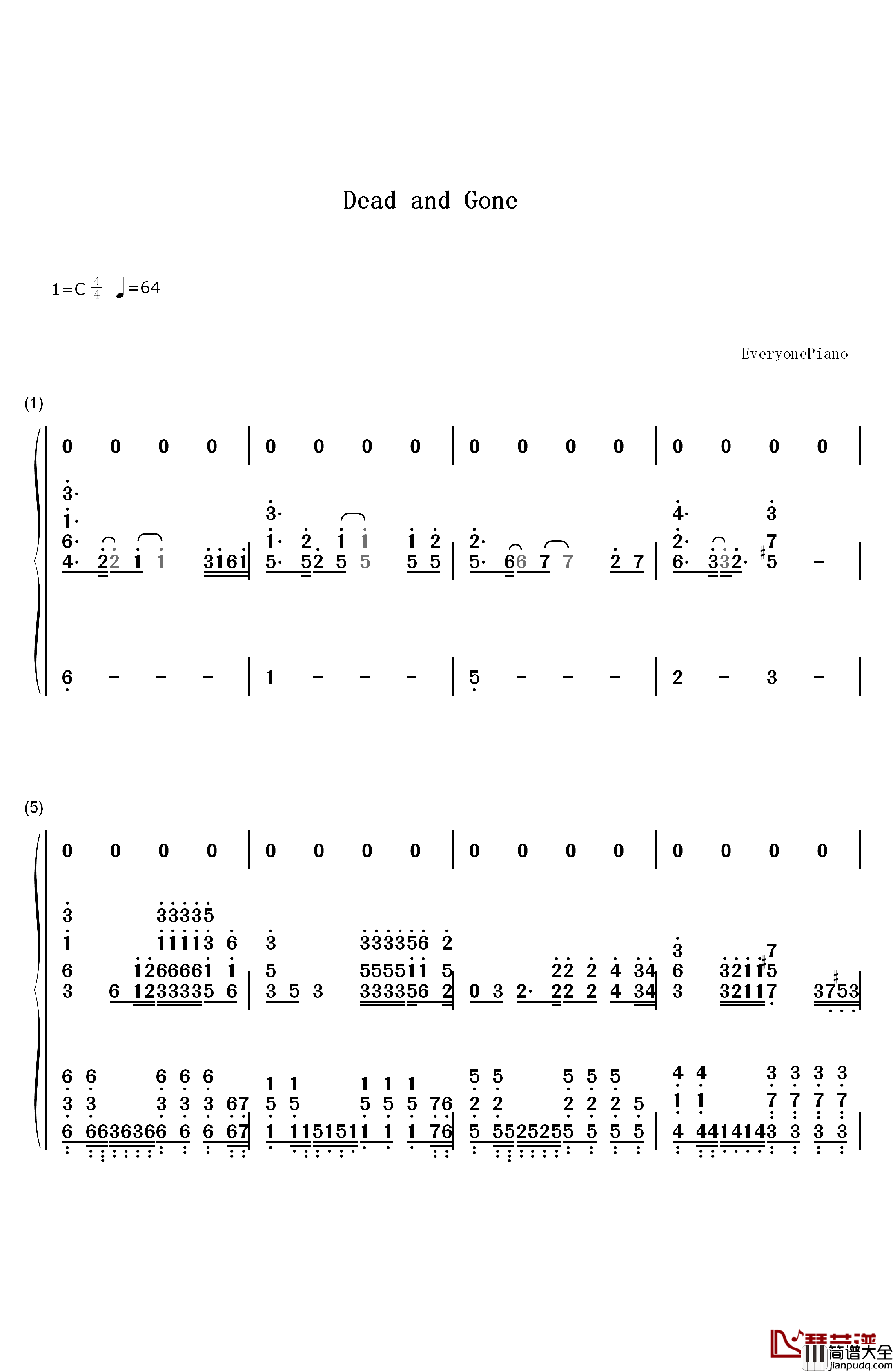 Dead_and_Gone钢琴简谱_数字双手_T.I._&_Justin_Timberlake