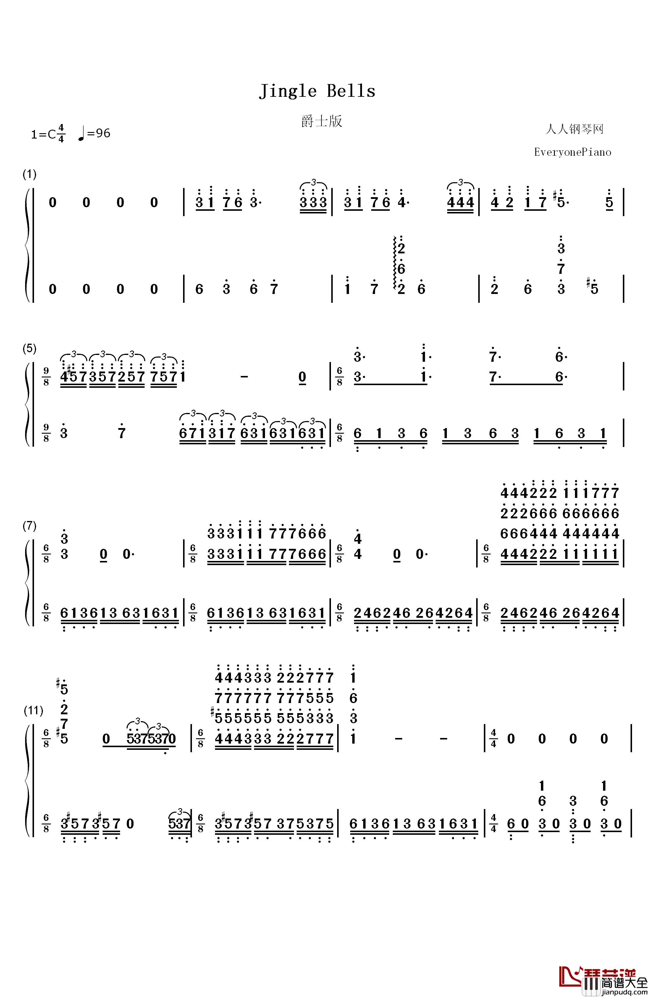 Jingle_Bells钢琴简谱_数字双手_James_Lord_Pierpont