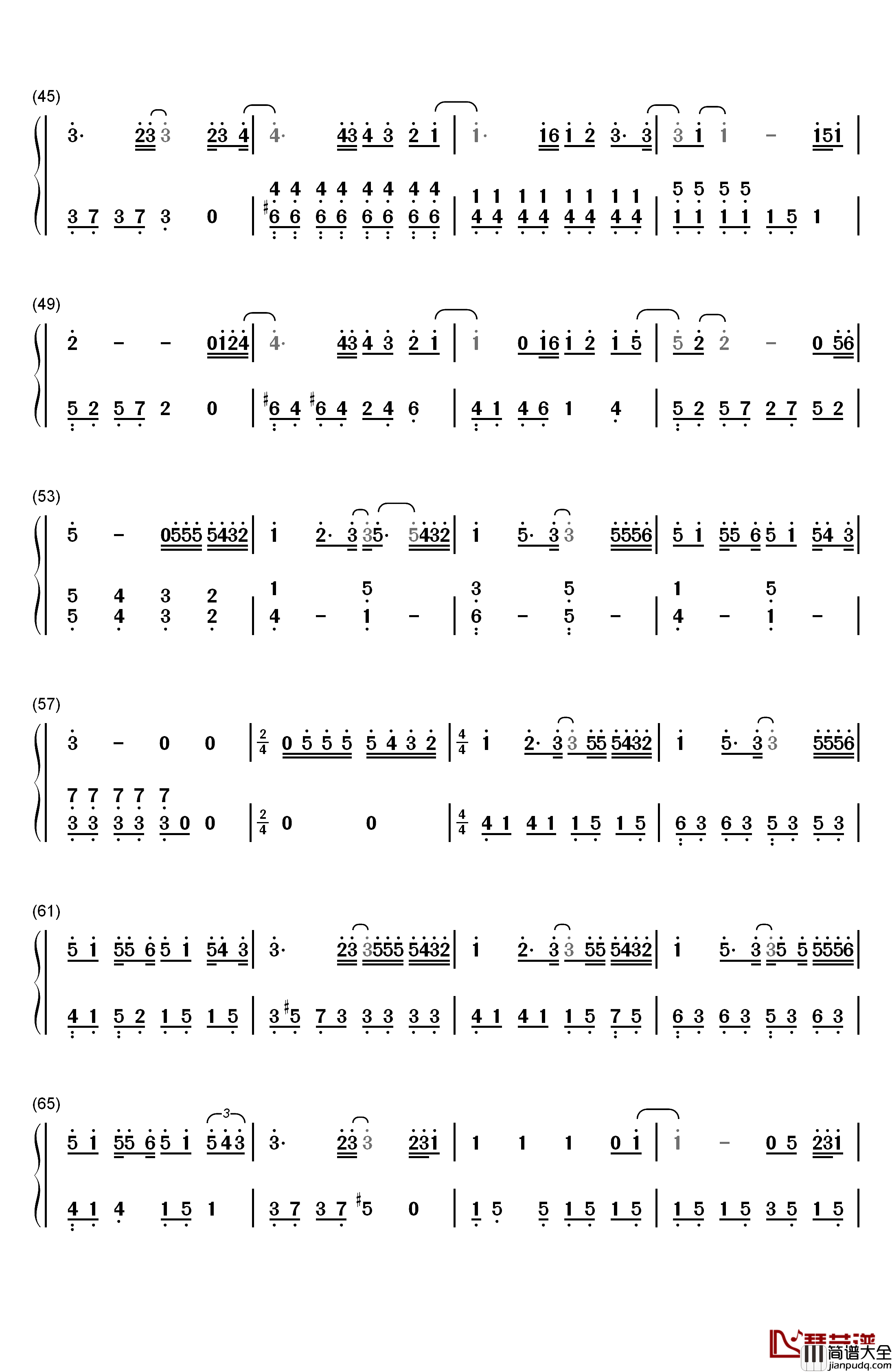 蜂鸟钢琴简谱_数字双手_吴青峰