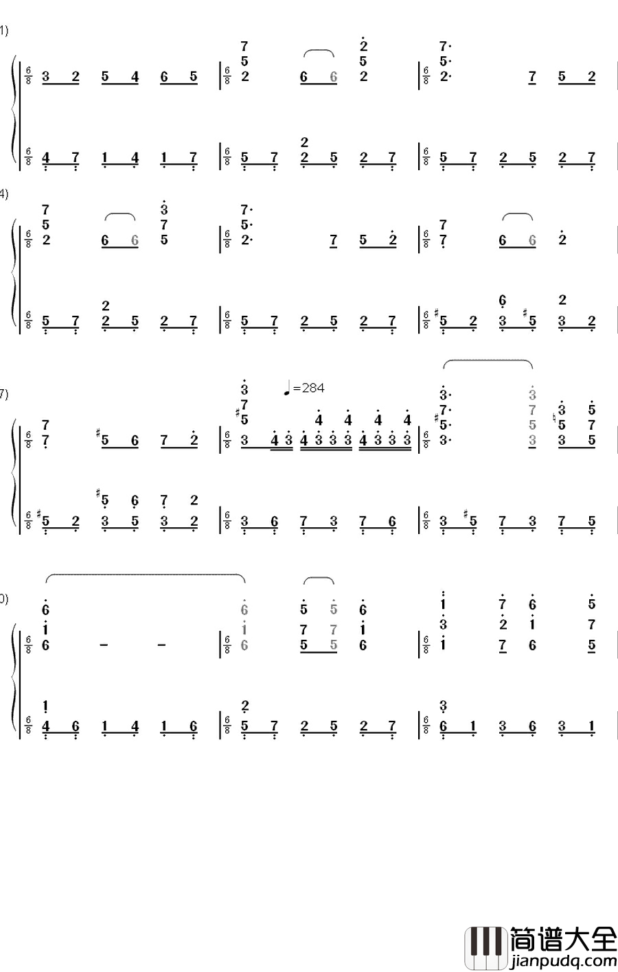 绯想天钢琴简谱_数字双手_东方Project