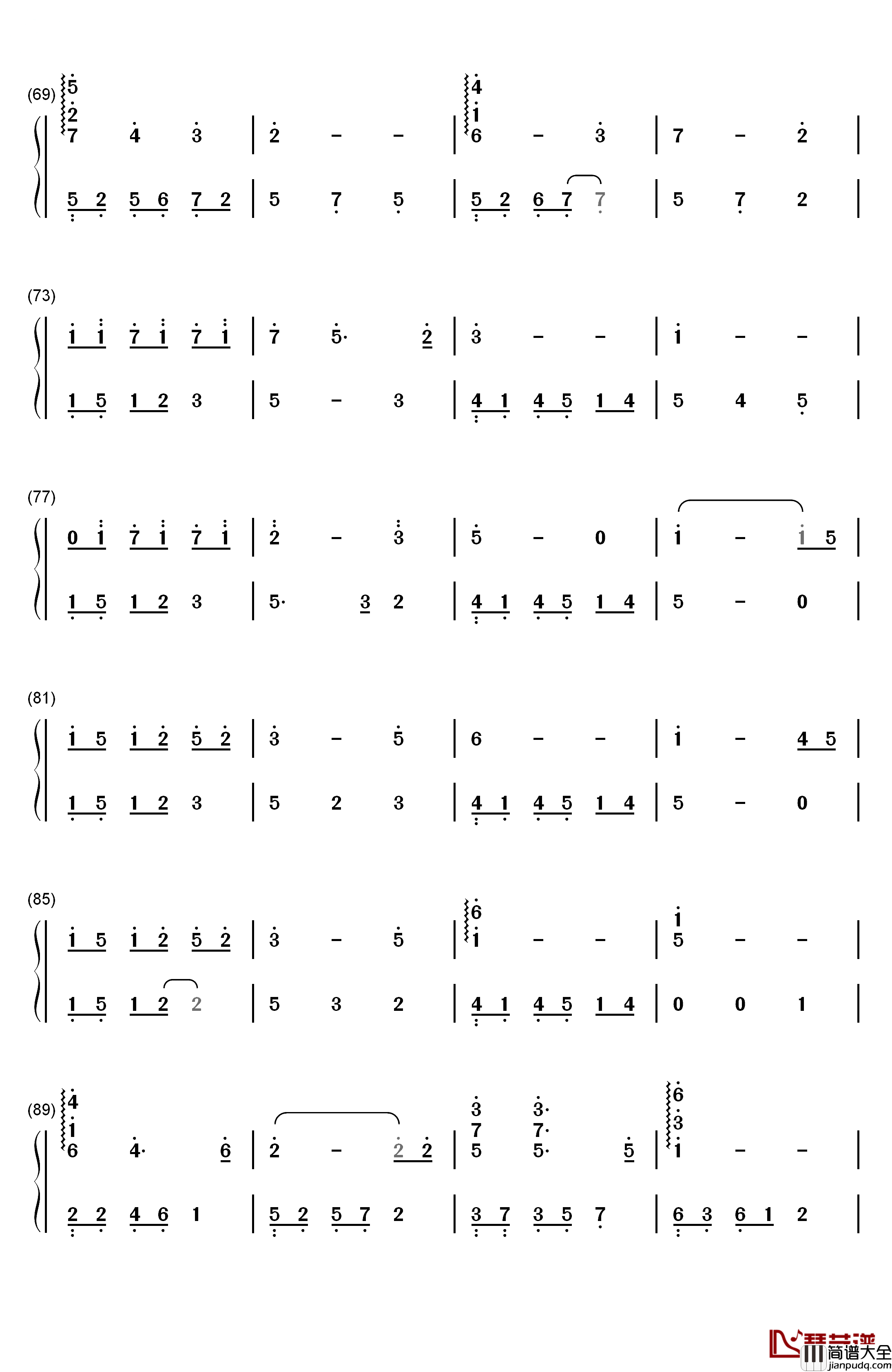 左耳钢琴简谱_数字双手_赵薇