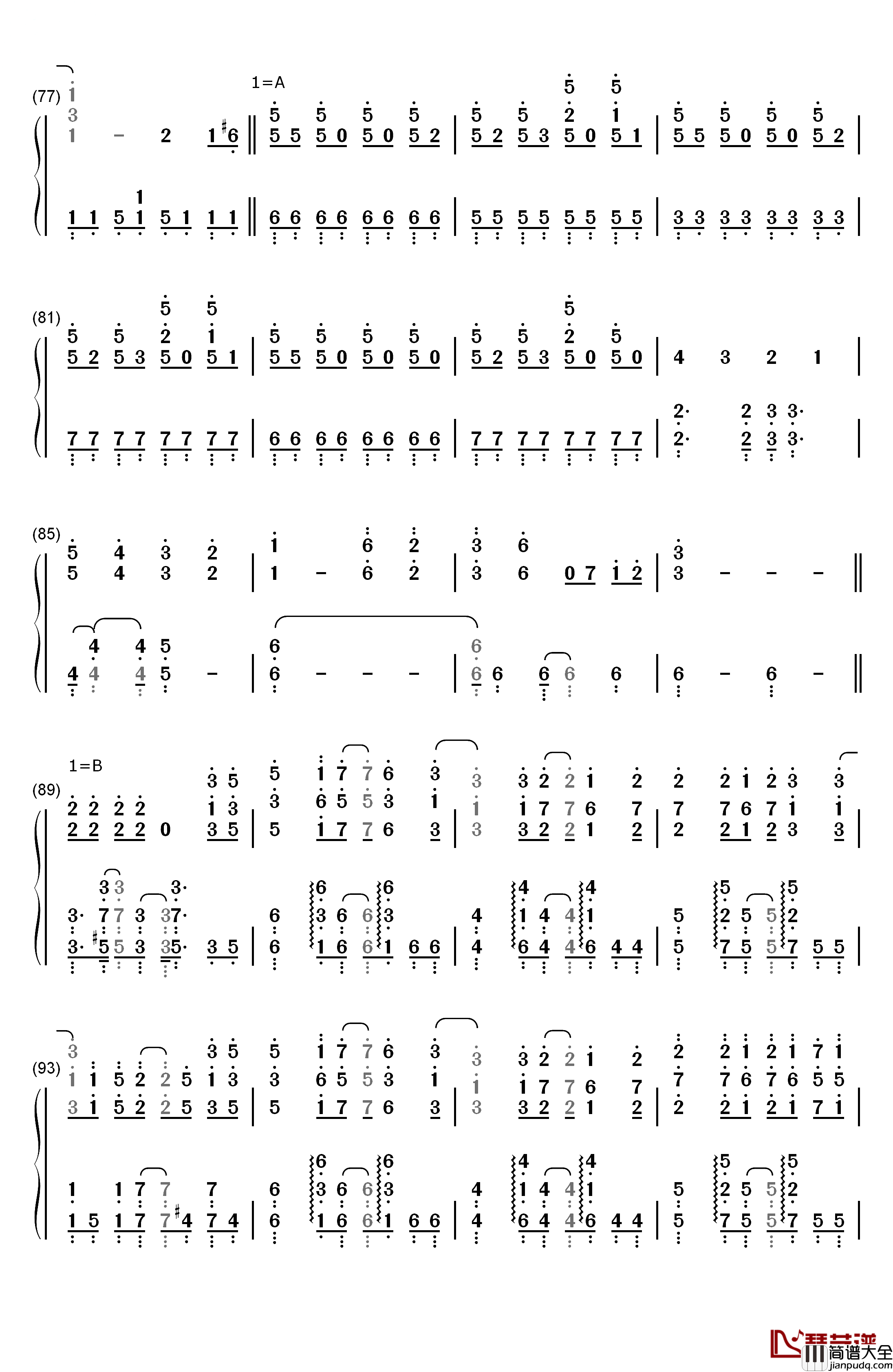 終わりの世界から钢琴简谱_数字双手_麻枝准__やなぎなぎ