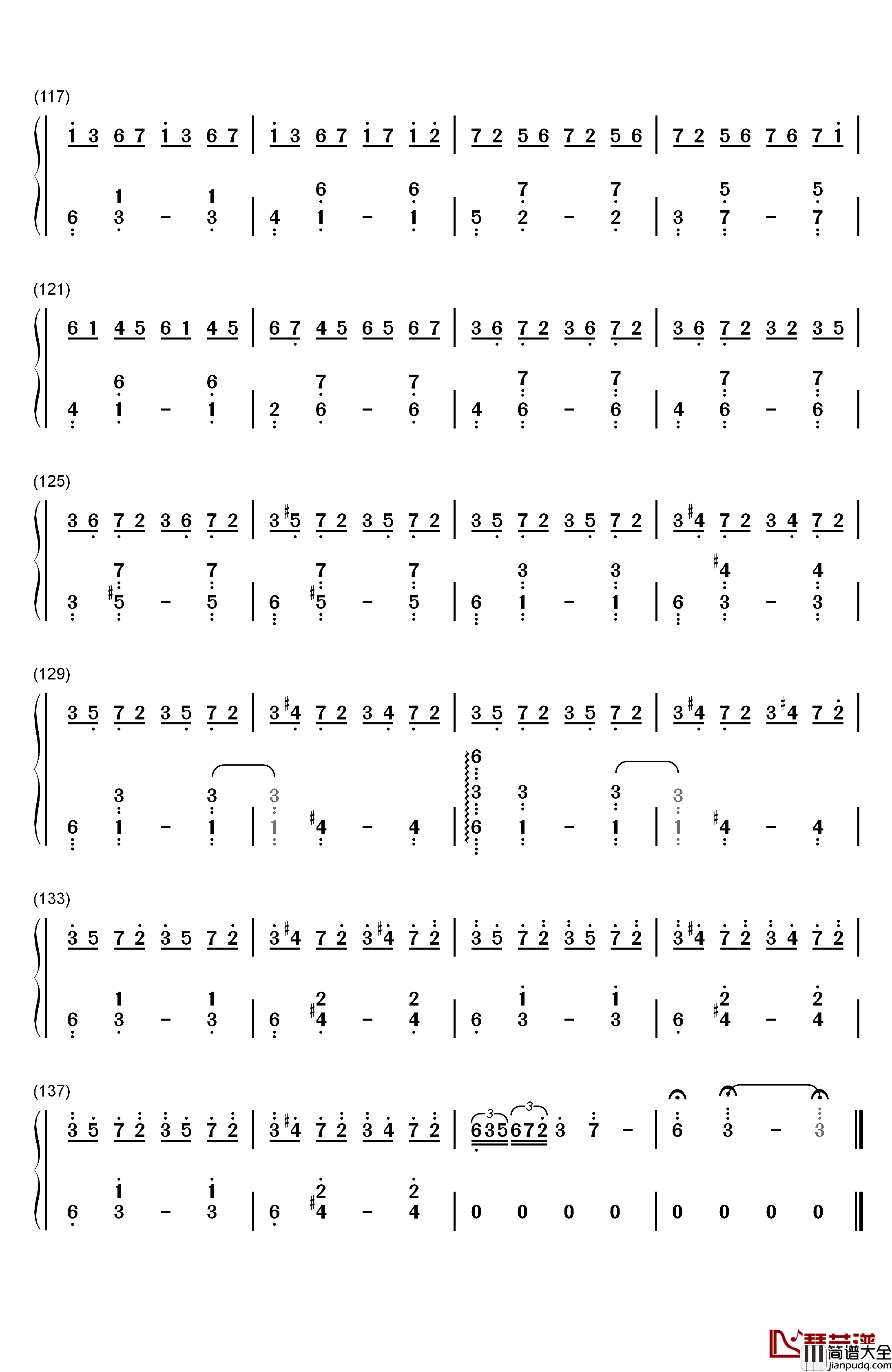 几度枫红钢琴简谱_数字双手_林海