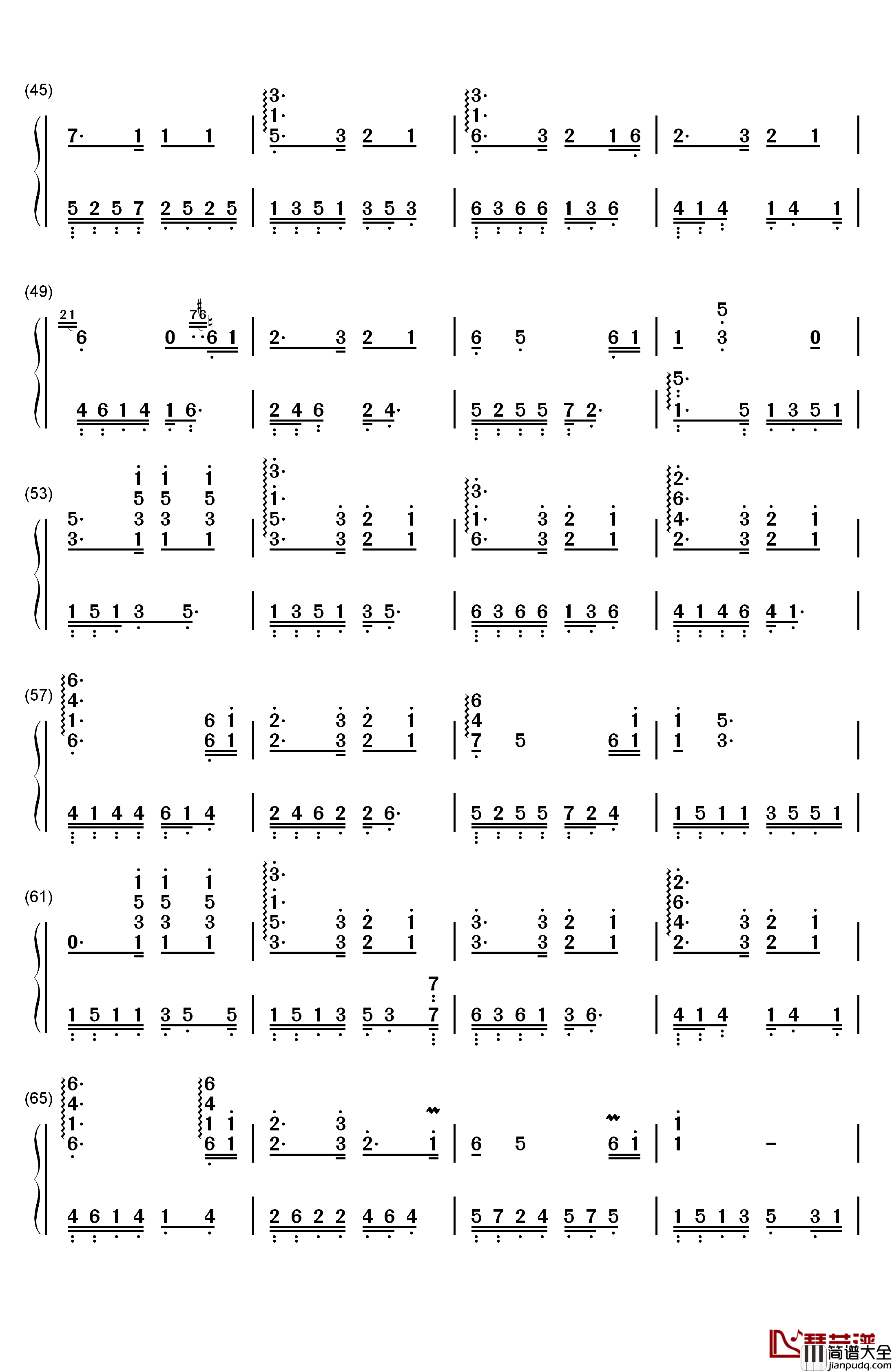 500_Miles钢琴简谱_数字双手_陈占美