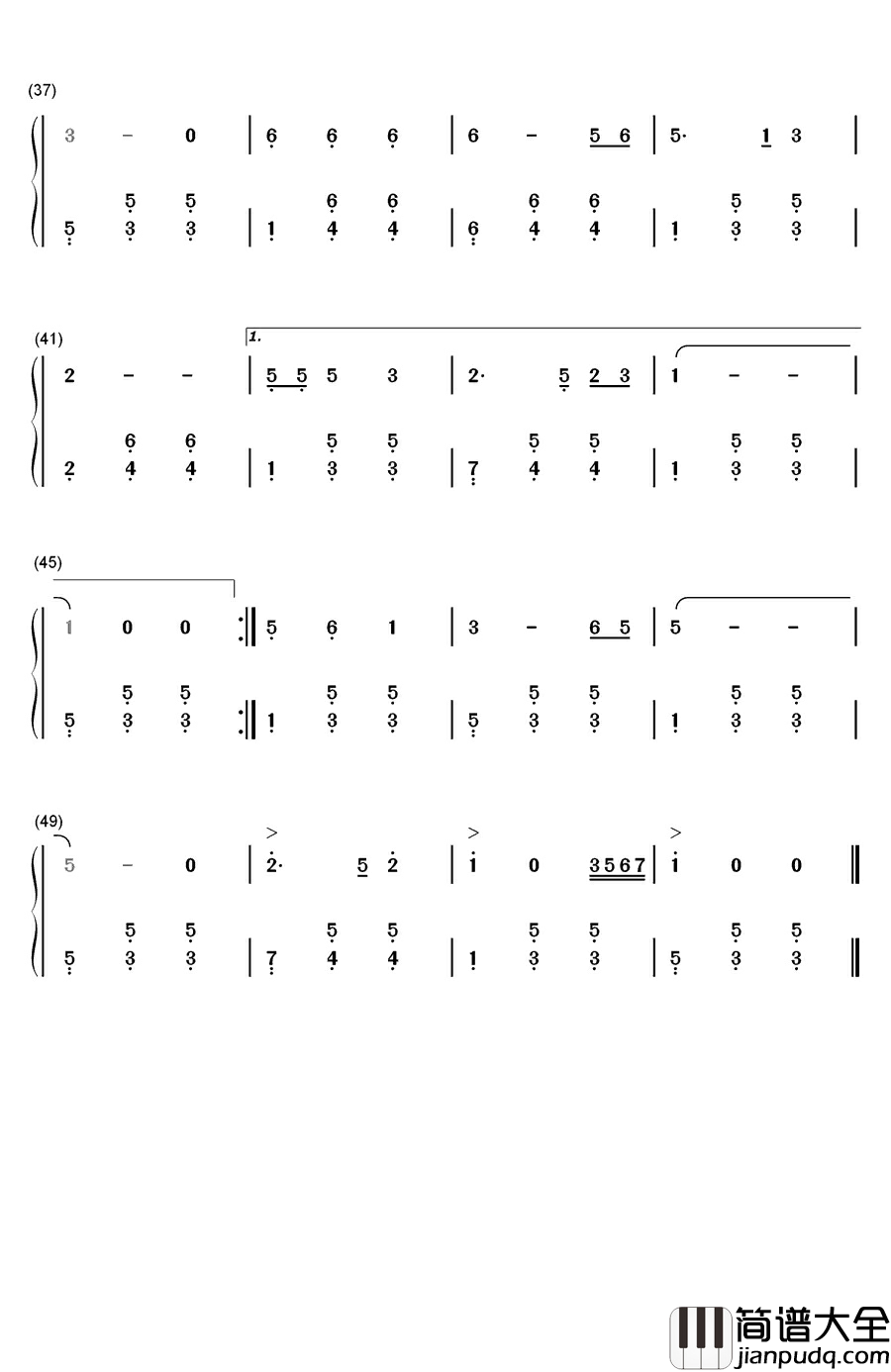 洁白的羽毛寄深情钢琴简谱_数字双手_施光南