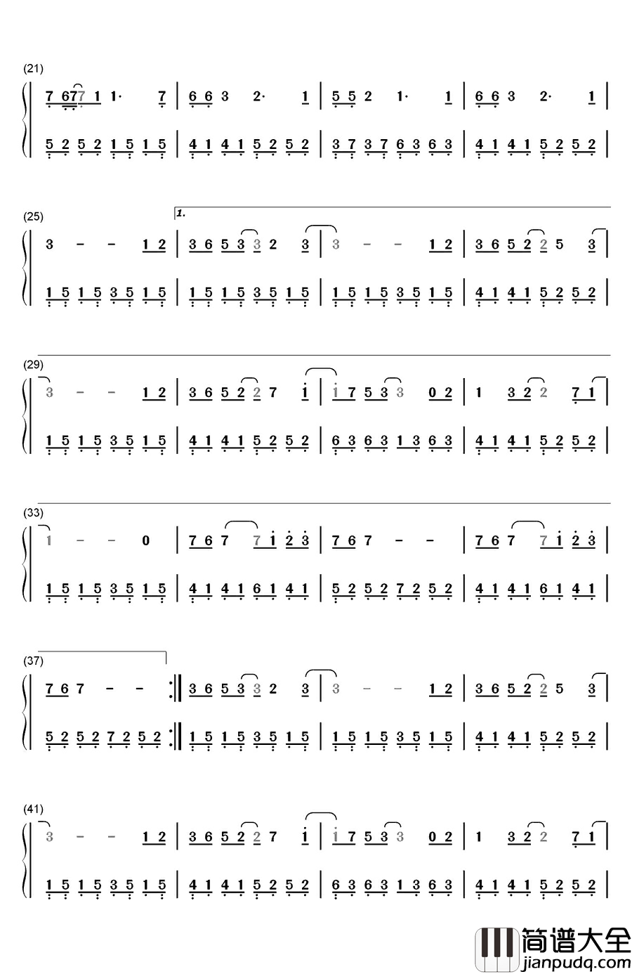 梦里花钢琴简谱_数字双手_张韶涵