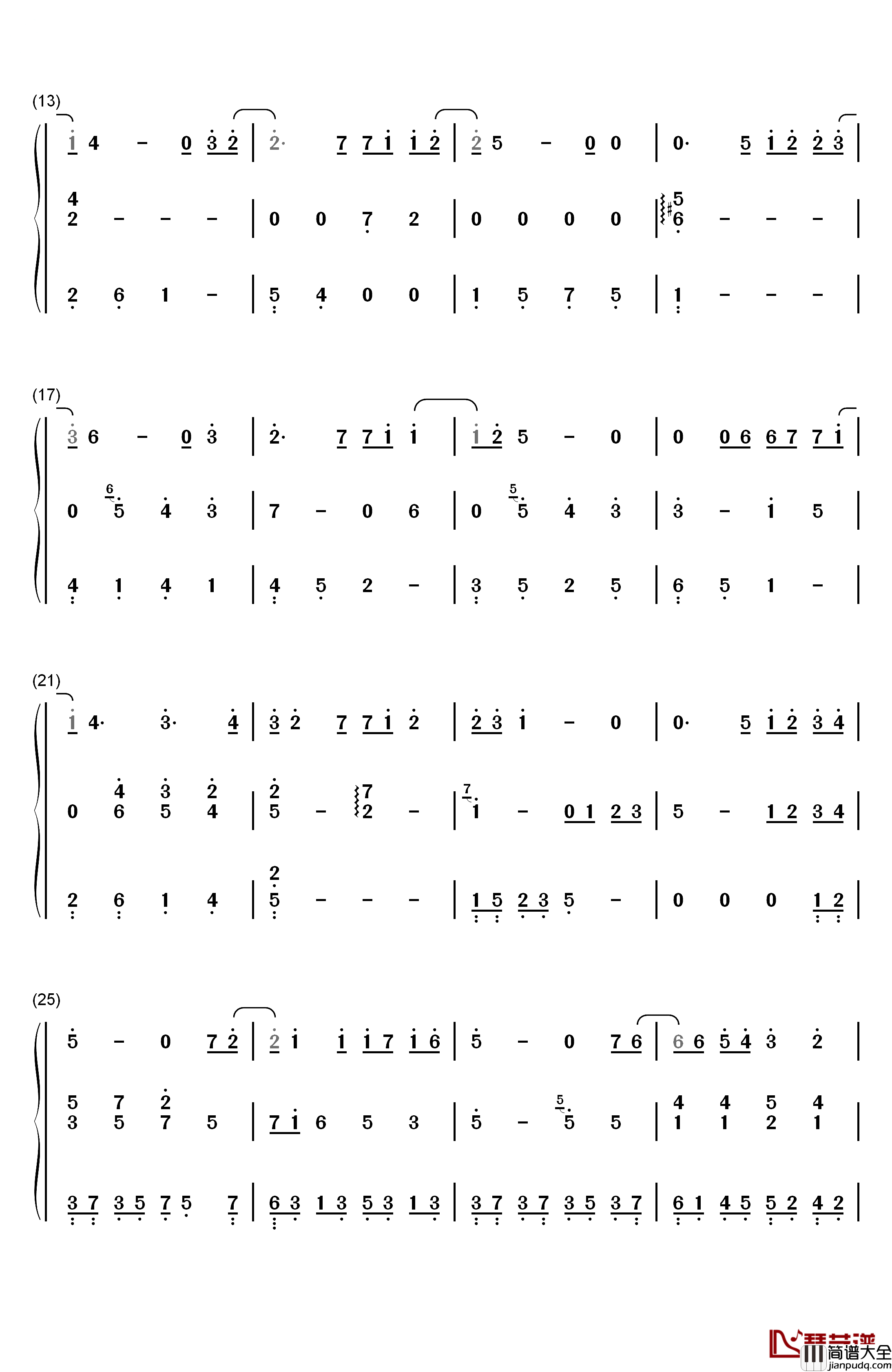 心动钢琴简谱_数字双手_陈洁仪