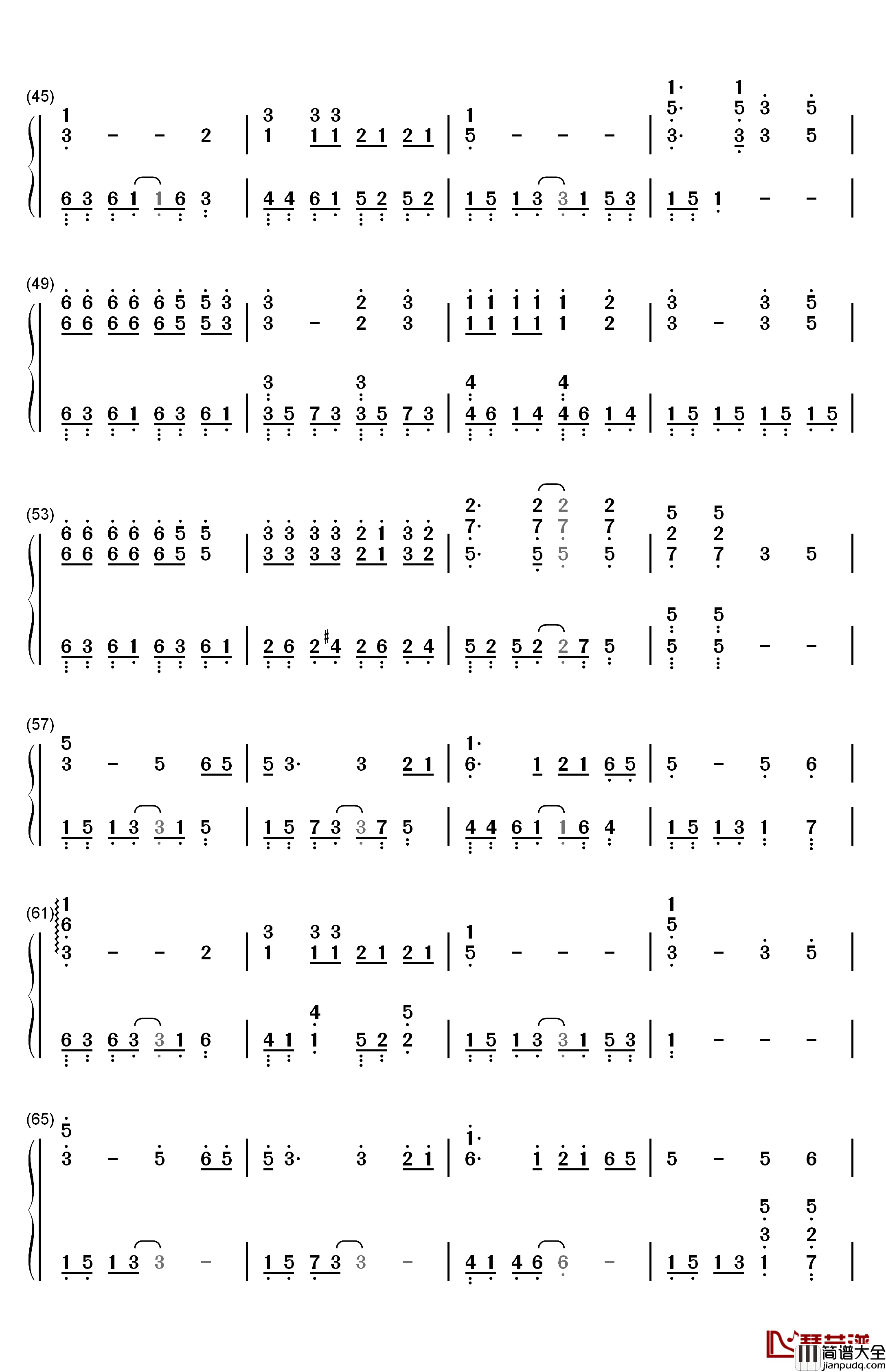 再见钢琴简谱_数字双手_张震岳