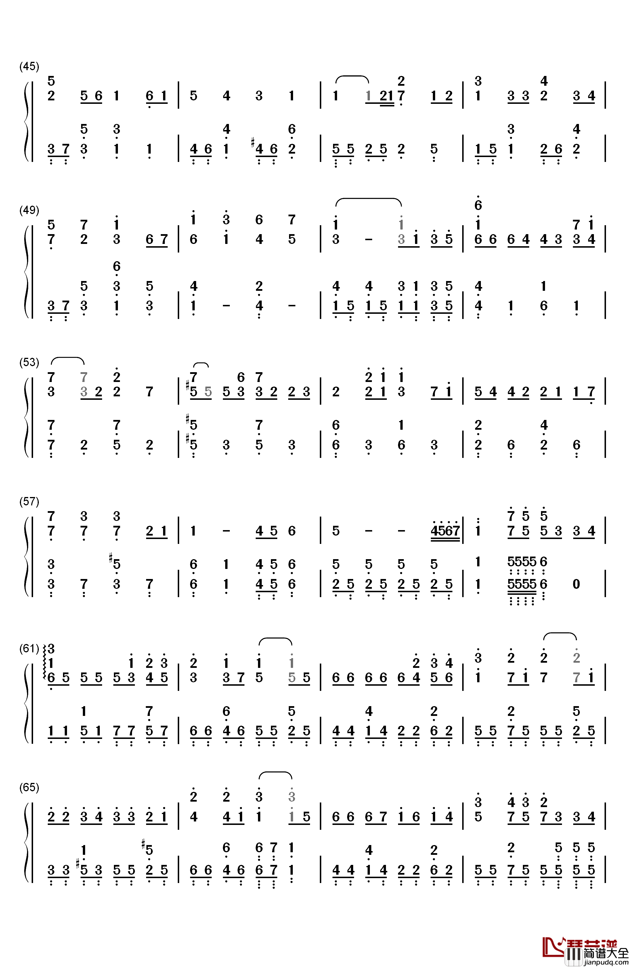 _故乡_钢琴简谱_数字双手_岚ARASHI