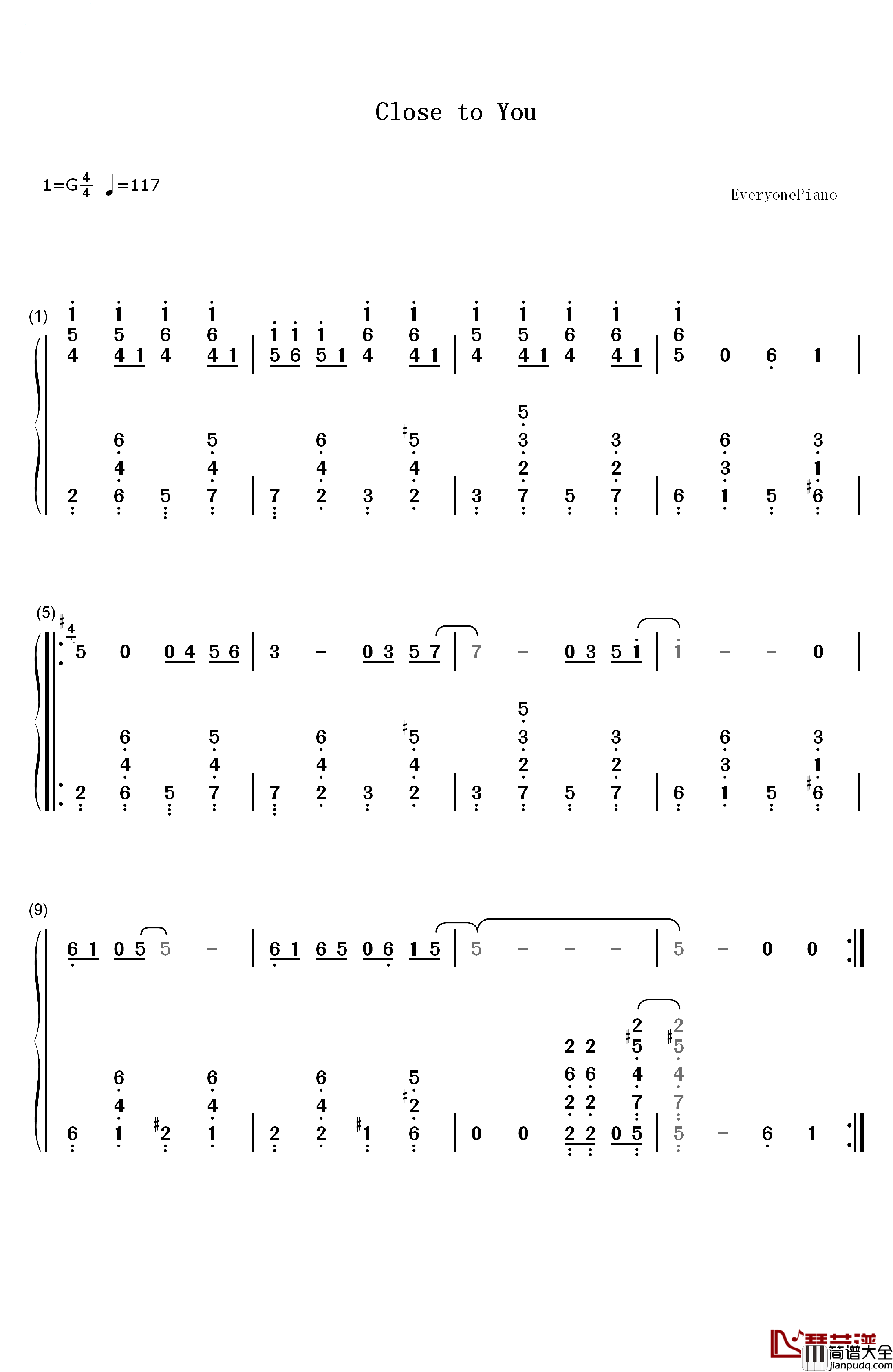 Close_To_You钢琴简谱_数字双手_朋特乐队__The_Carpenters