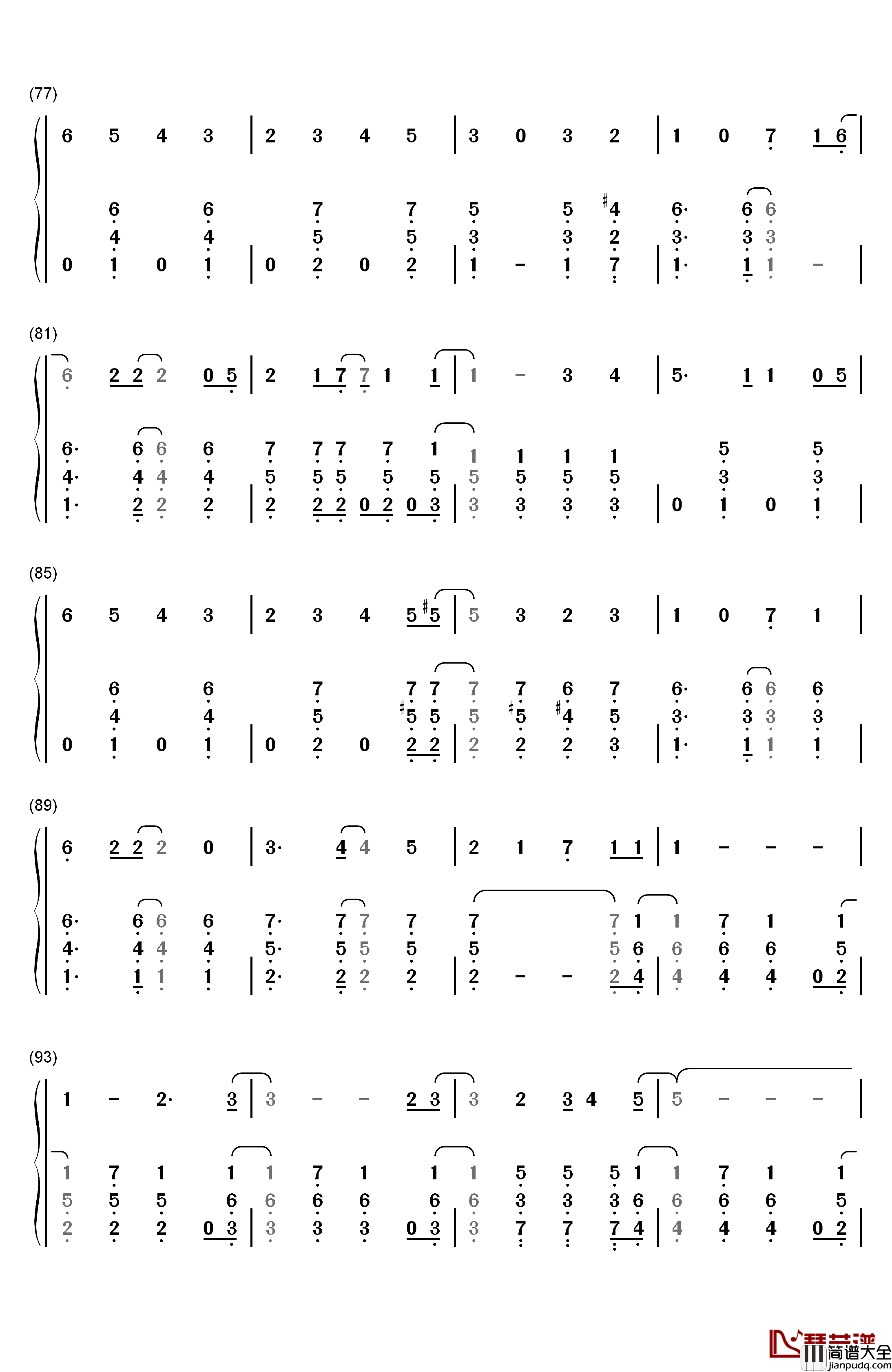 白い雪のプリンセスは钢琴简谱_数字双手_初音未来