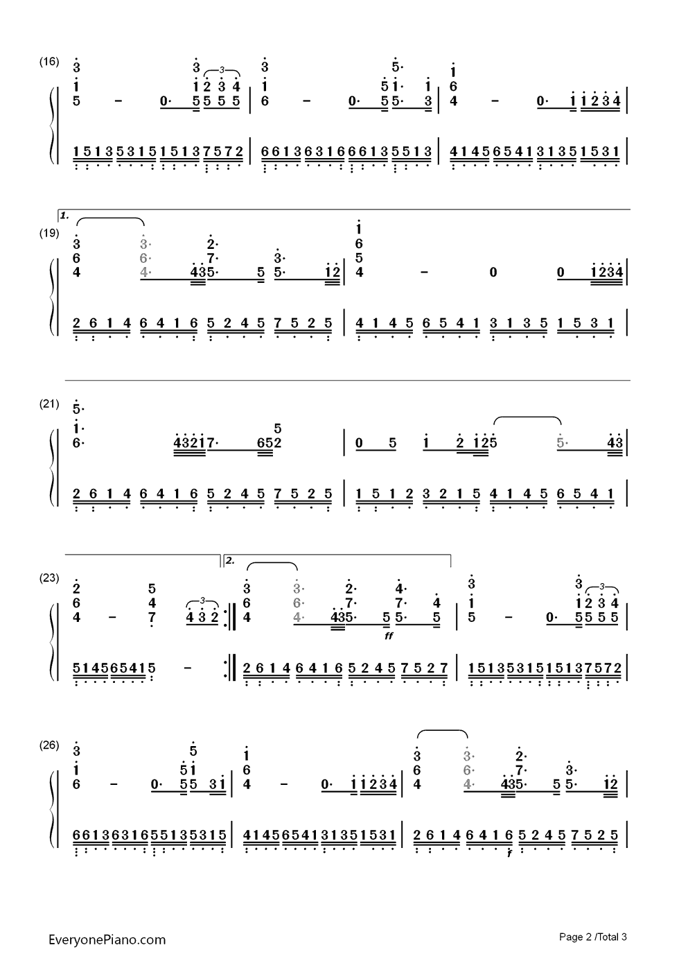 不见不散钢琴简谱_数字双手_孙楠