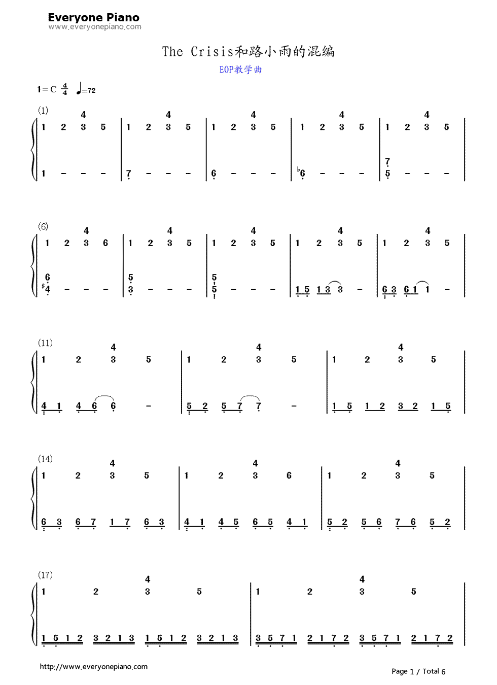 The_Crisis和路小雨的混编钢琴简谱_数字双手_未知