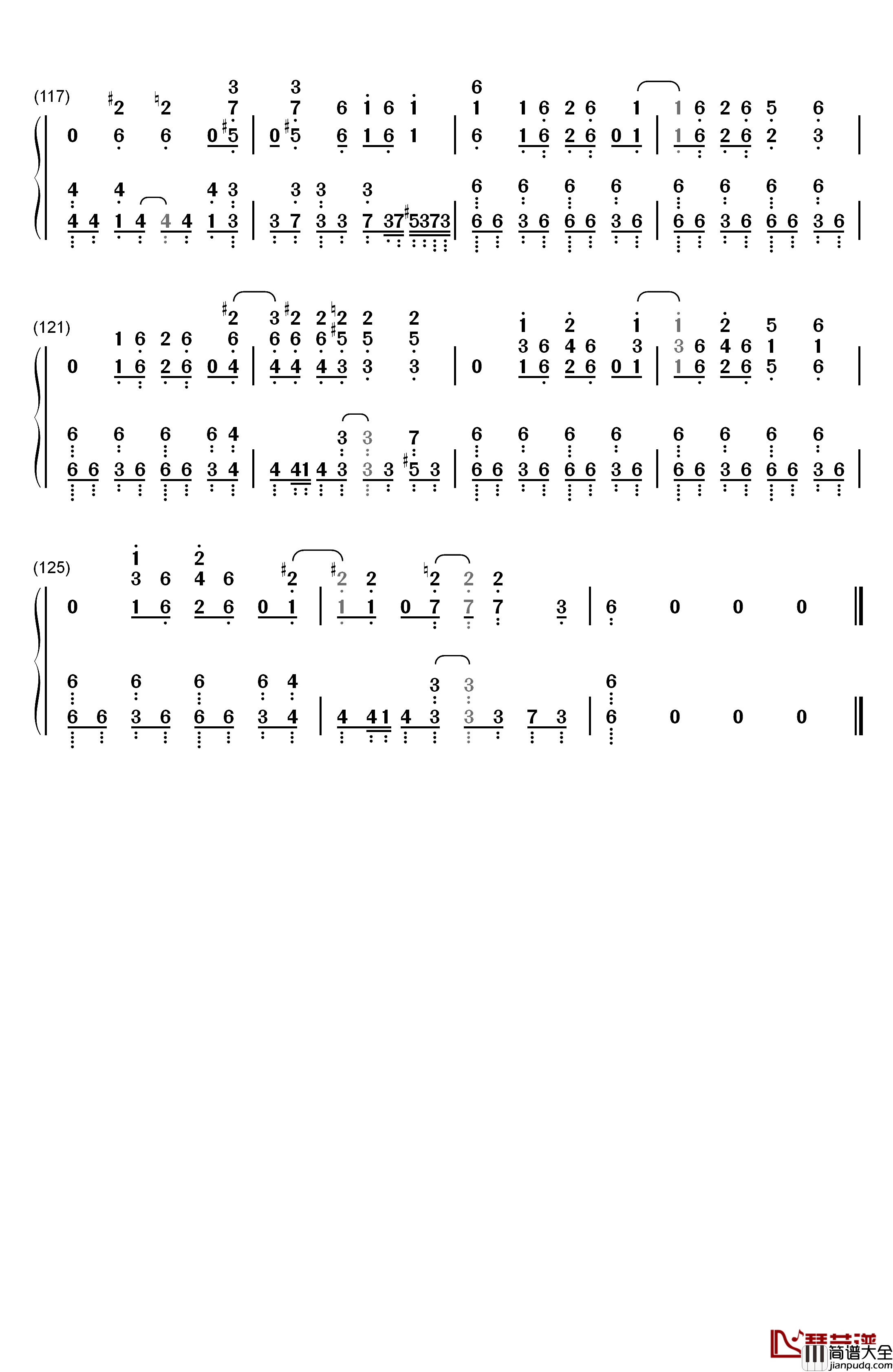 99.9钢琴简谱_数字双手_MOB_CHOIR_sajou_no_hana