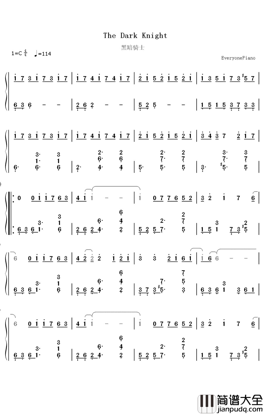 黑暗骑士钢琴简谱_数字双手_林俊杰