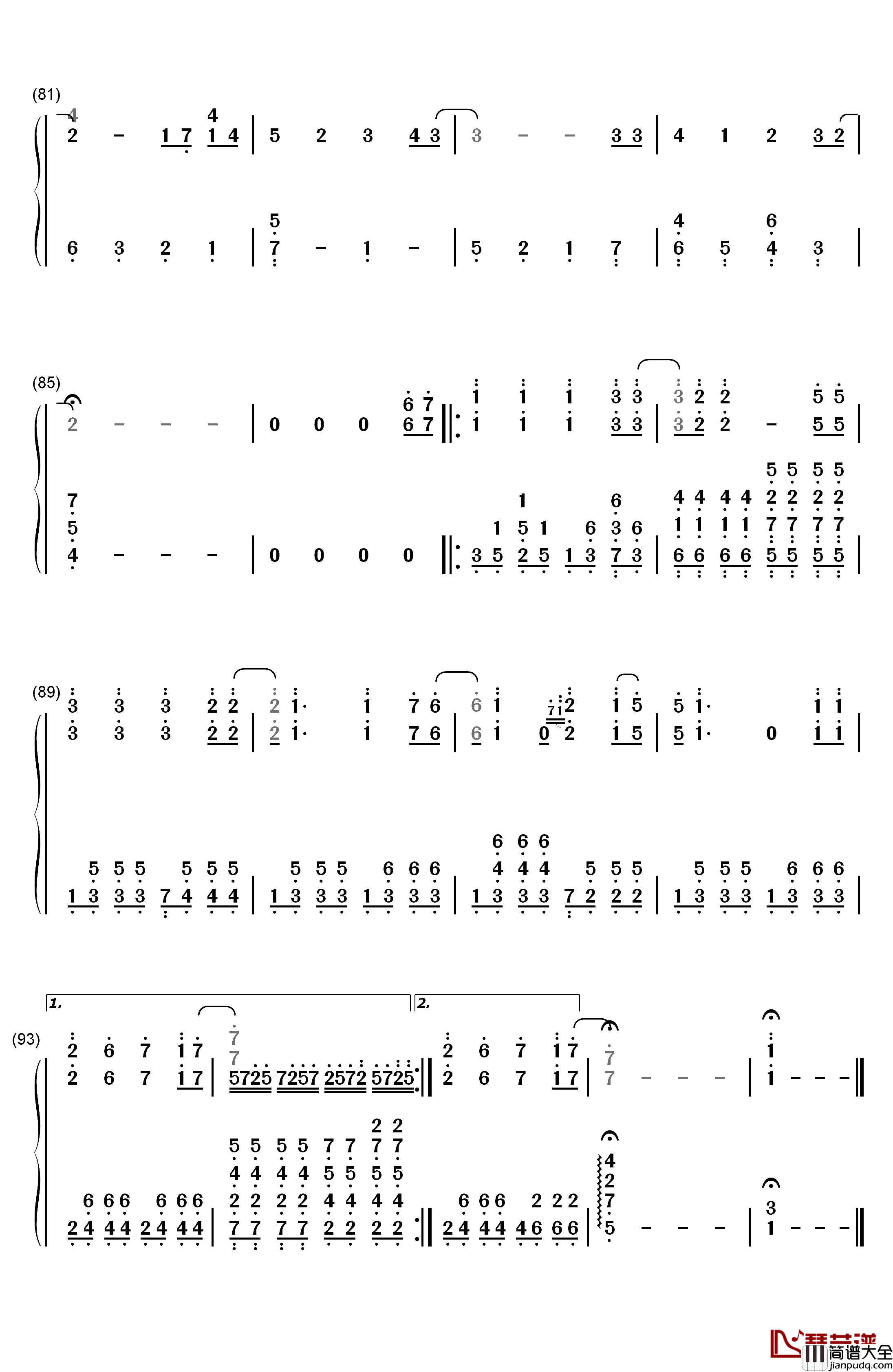 奇迹再现钢琴简谱_数字双手_毛华锋