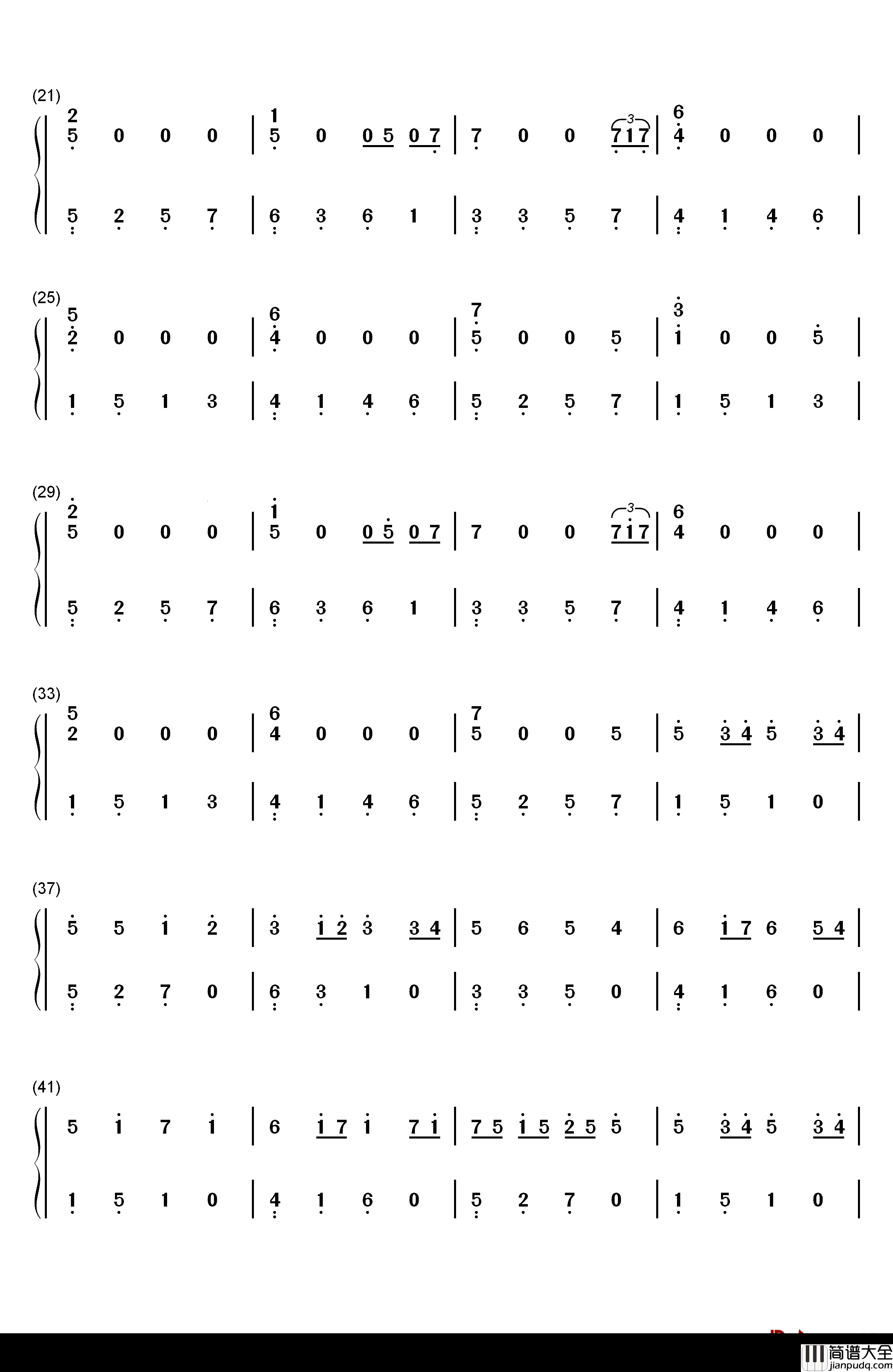 琴光的卡农钢琴简谱_数字双手_琴光Kelly