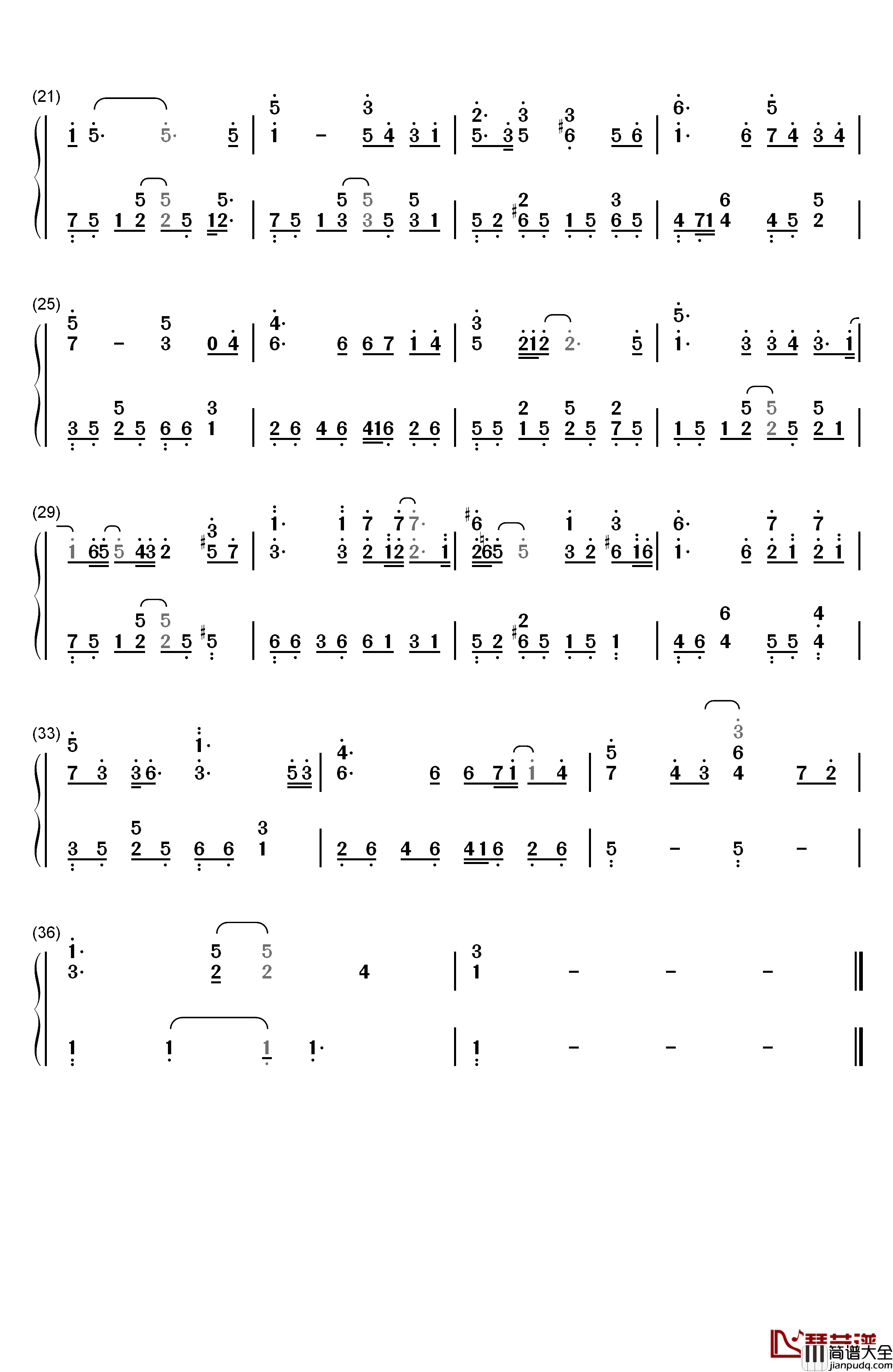 小瓶子钢琴简谱_数字双手_林俊杰