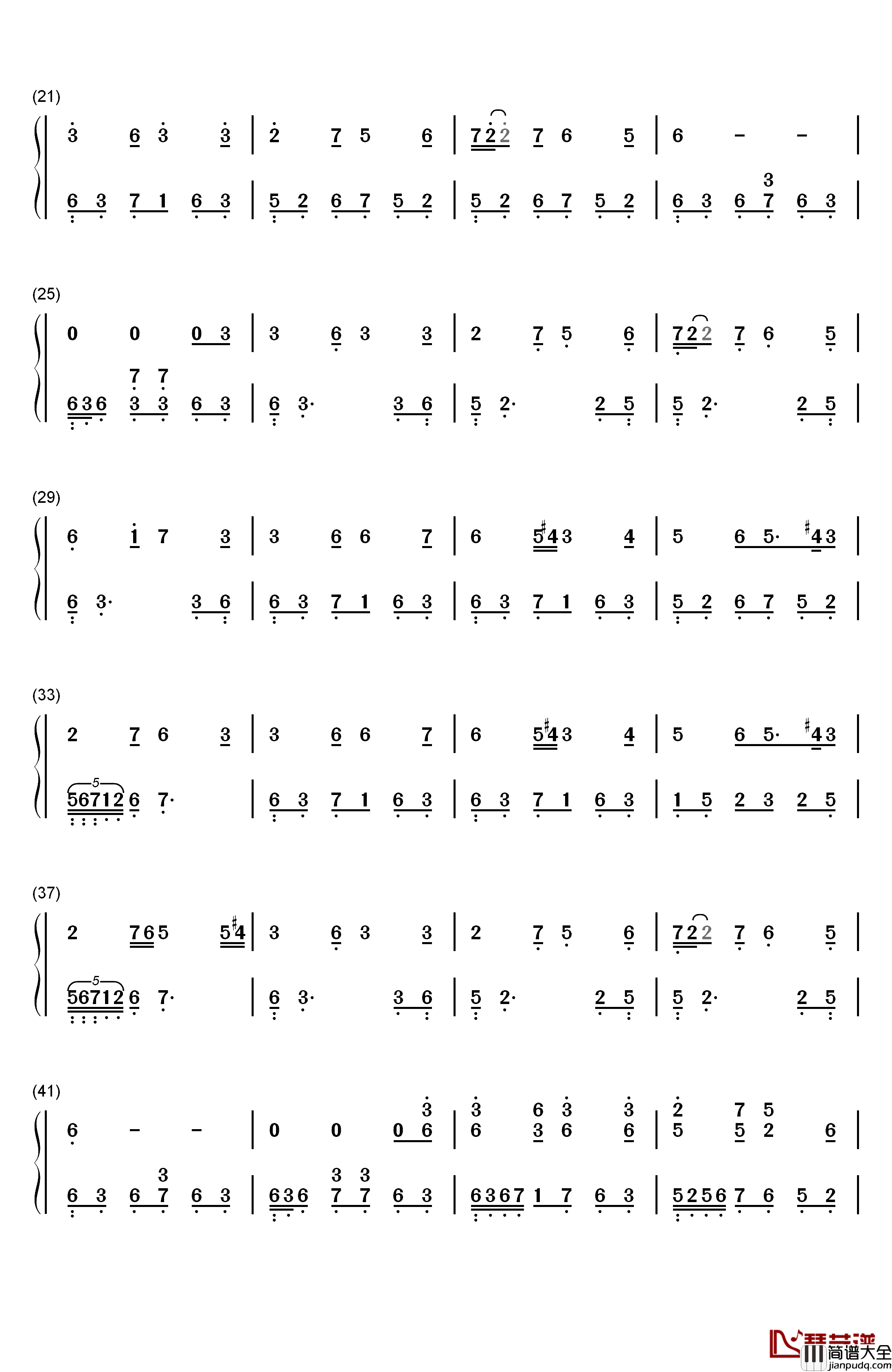 史班赛山钢琴简谱_数字双手_未知