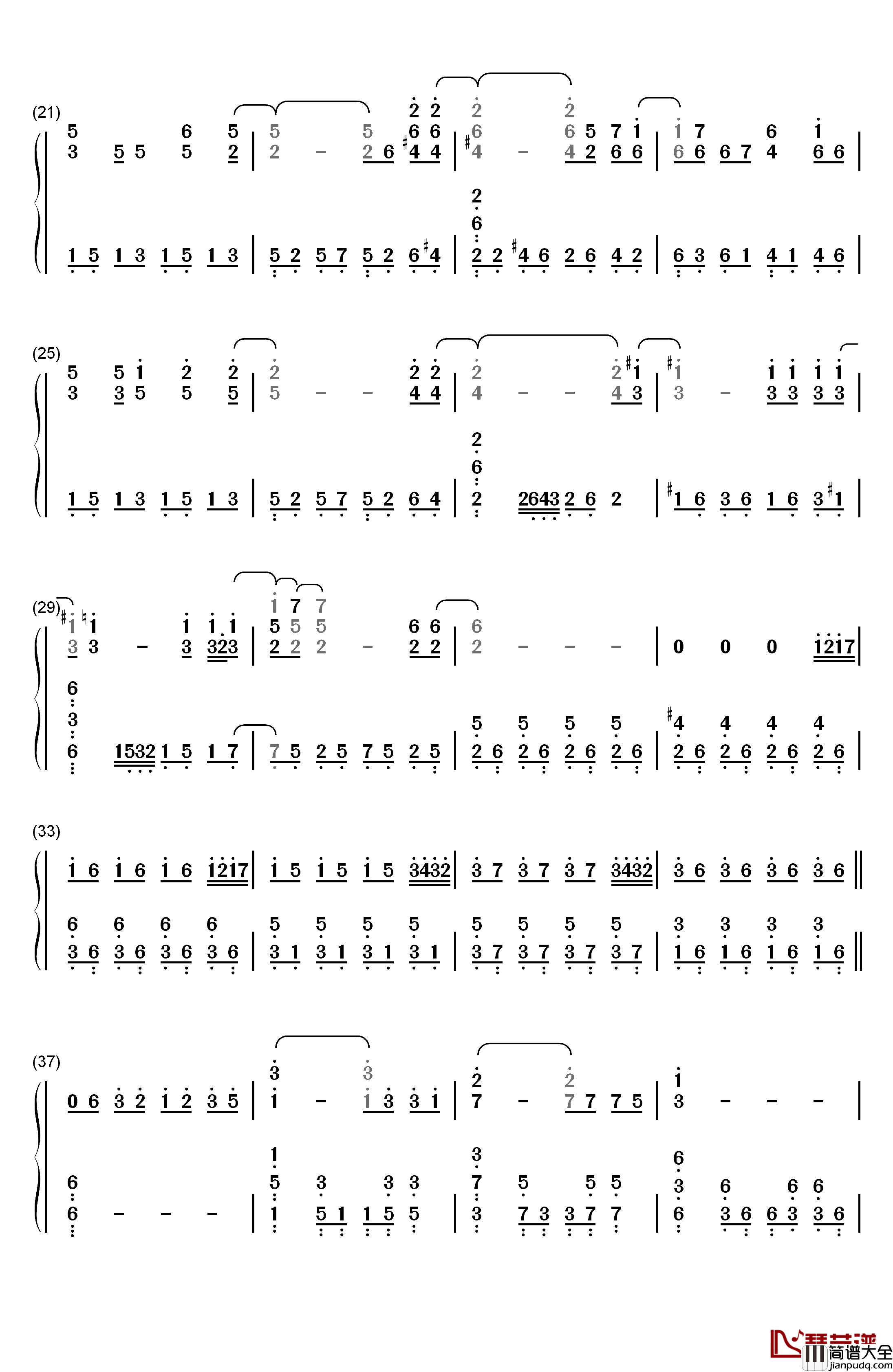 He_Is钢琴简谱_数字双手_Ghost