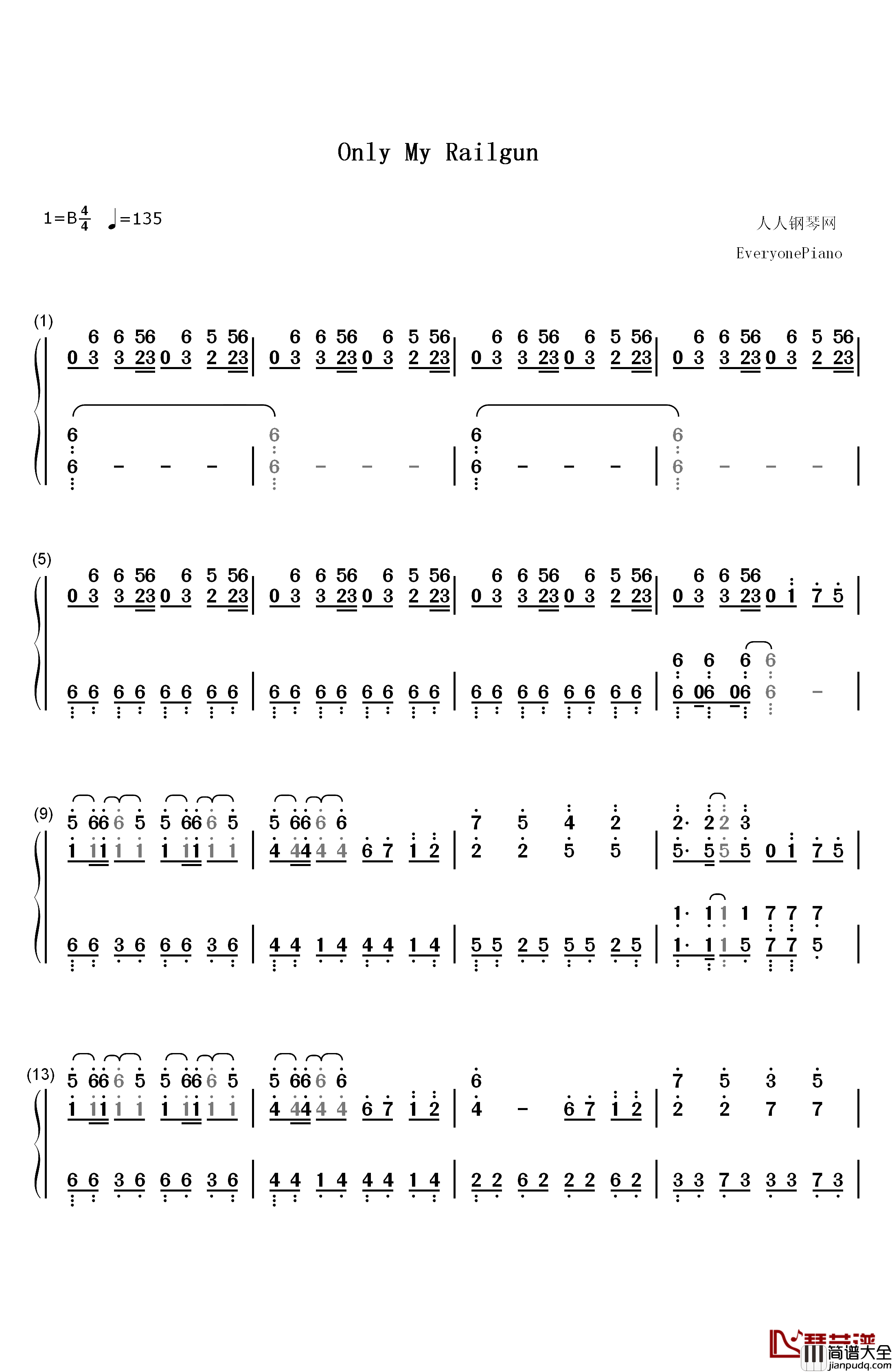 Only_My_Railgun钢琴简谱_数字双手_FripSide