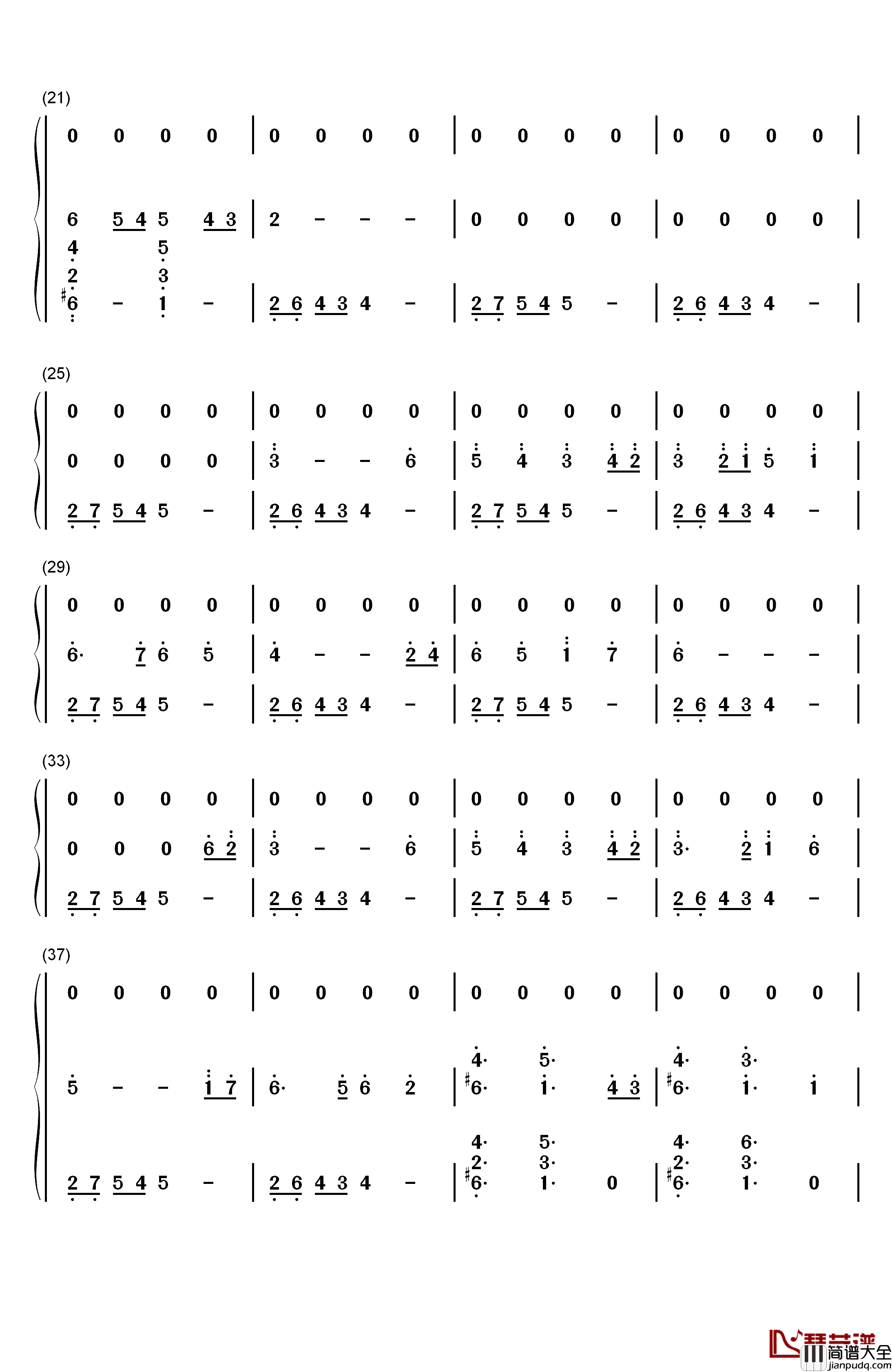 花儿落了钢琴简谱_数字双手_林海