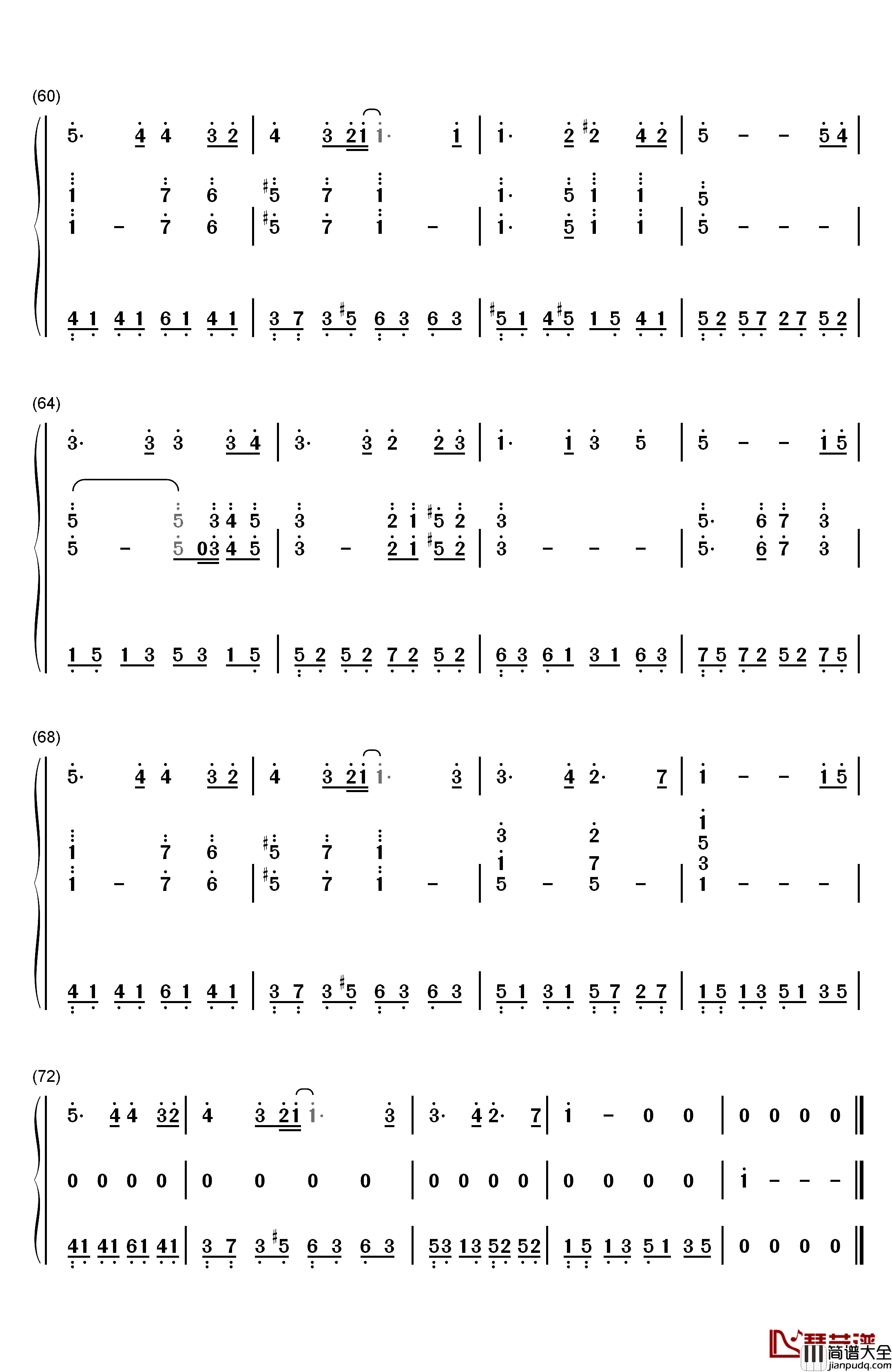 轨迹钢琴简谱_数字双手_周杰伦