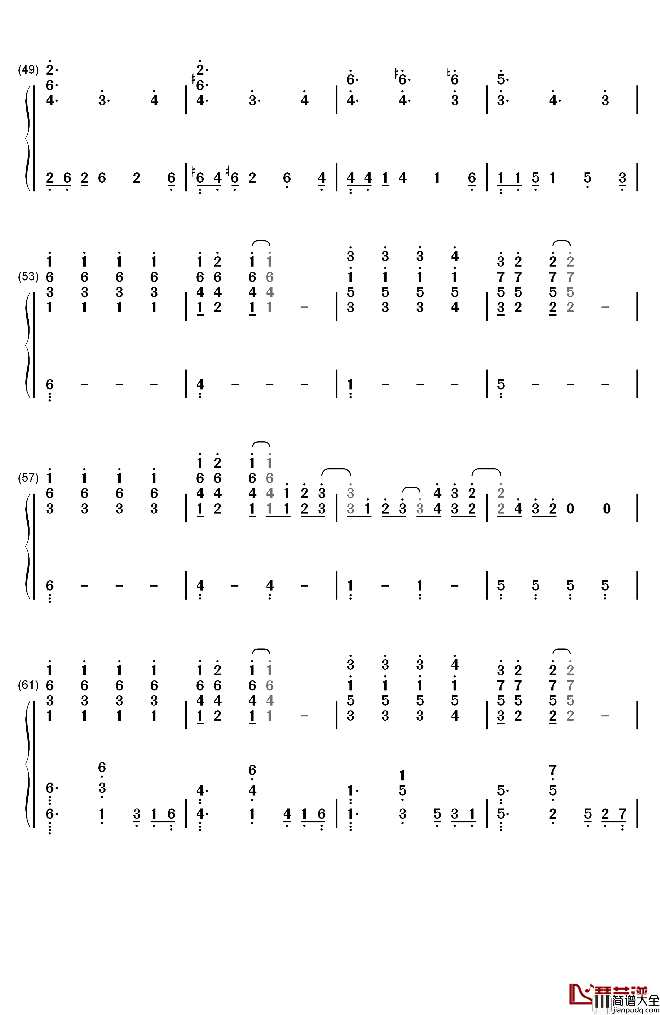 希望について钢琴简谱_数字双手_NO_NAME