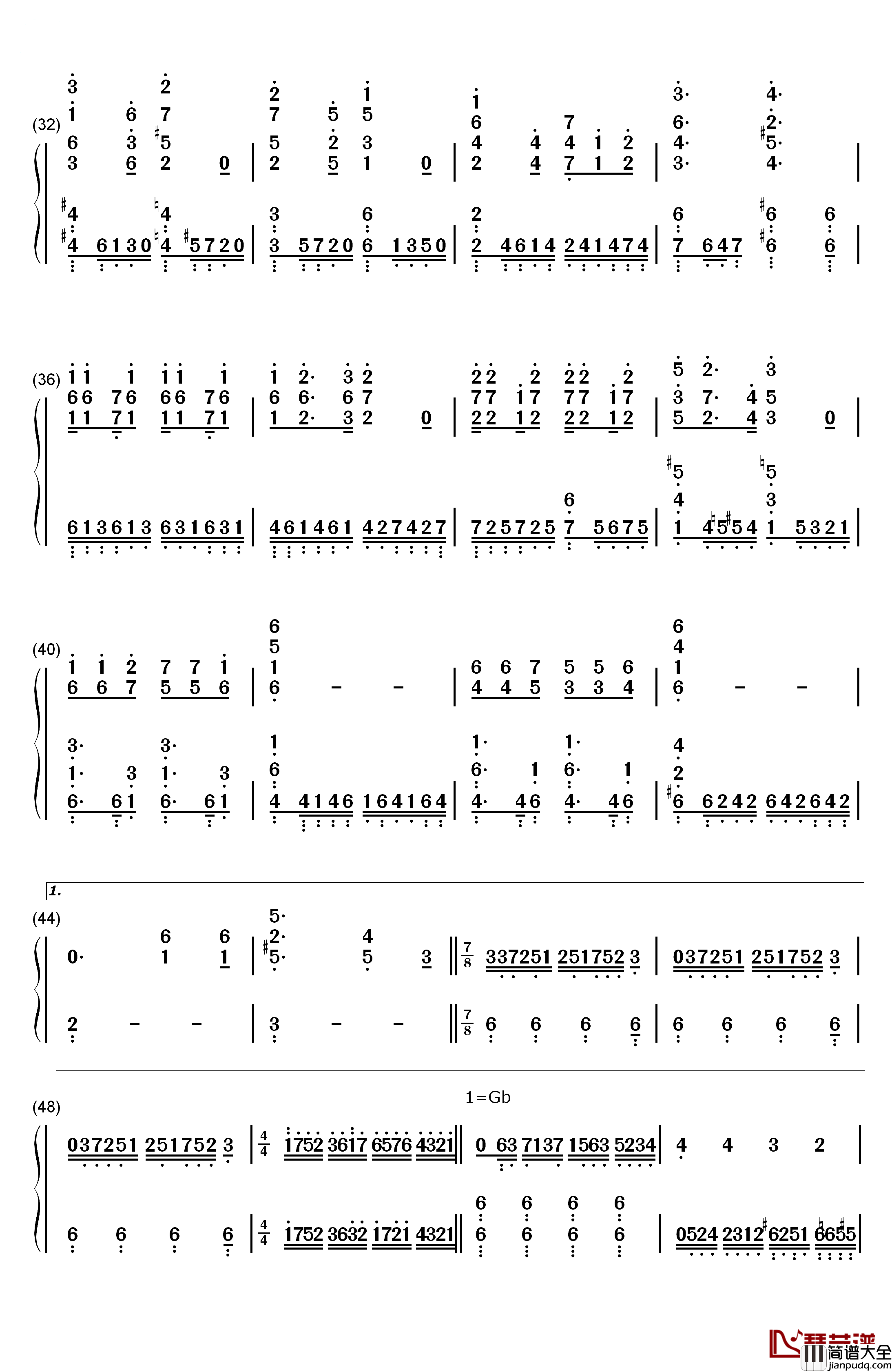 Here钢琴简谱_数字双手_JUNNA