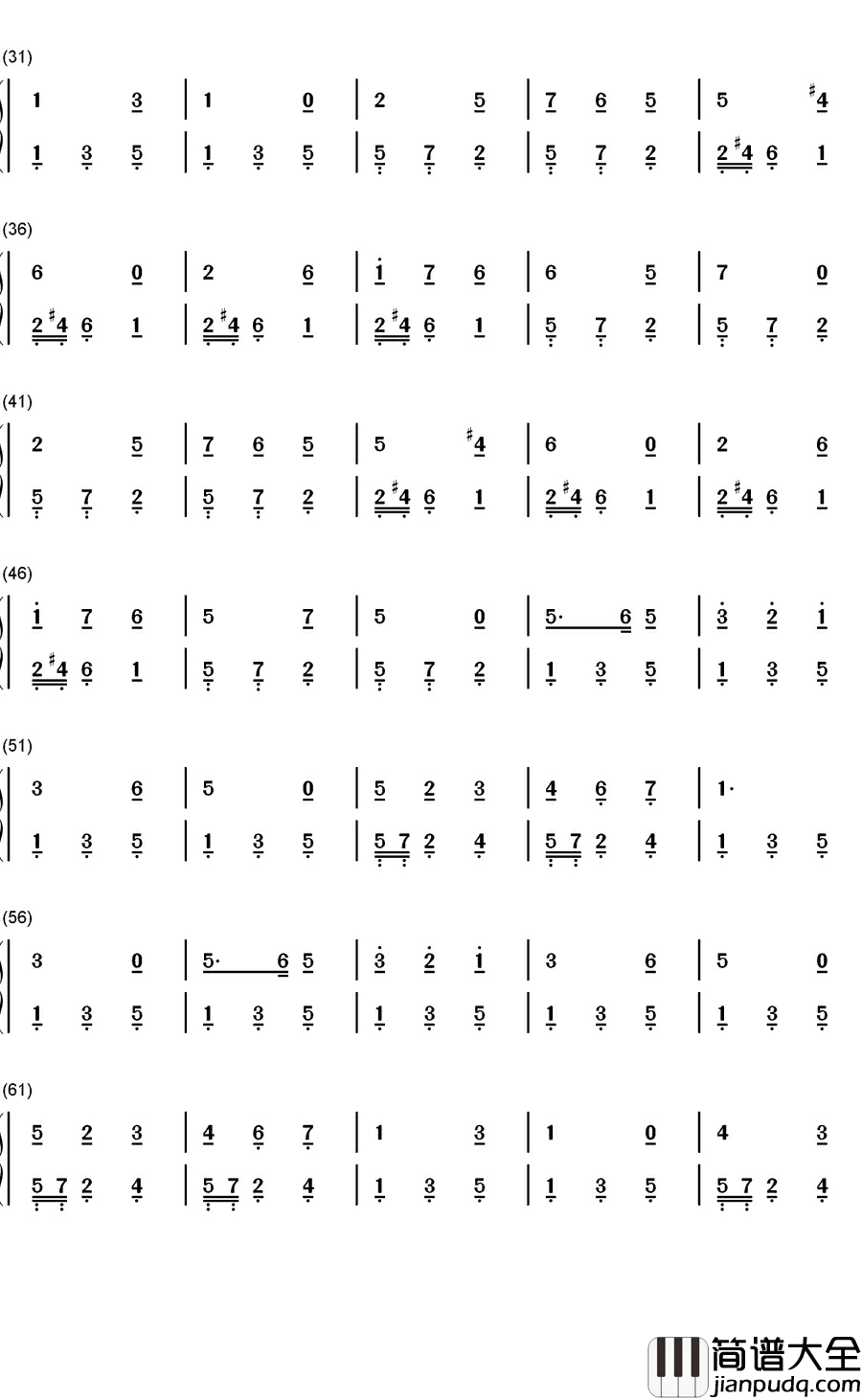 蓝铃花钢琴简谱_数字双手_斯莫伍德