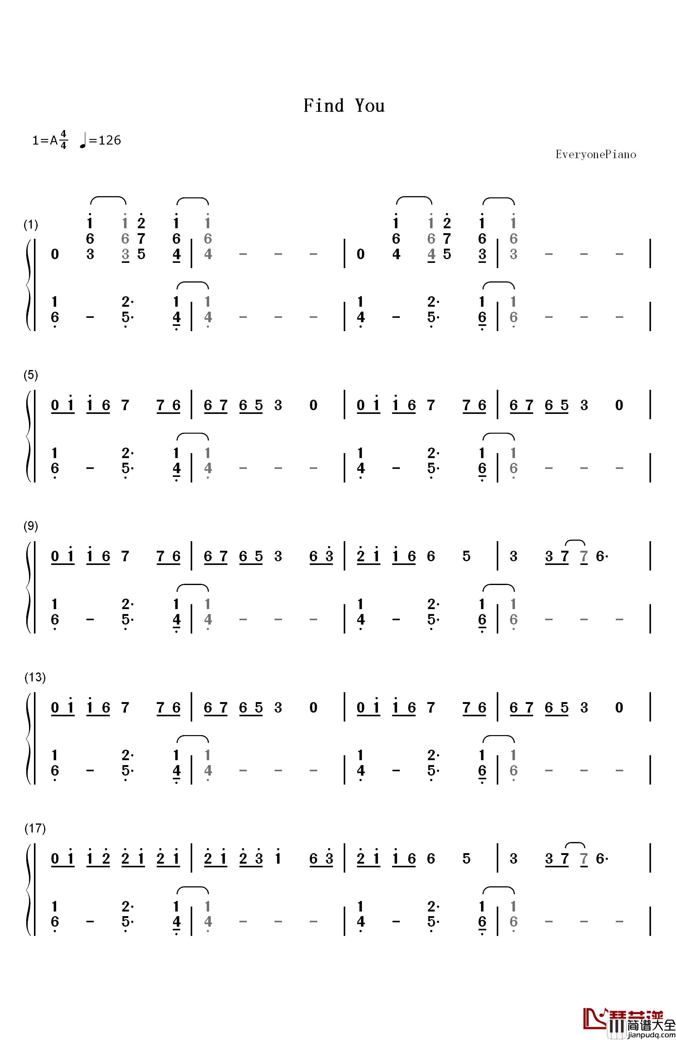 Find_You钢琴简谱_数字双手_Nick_Jonas