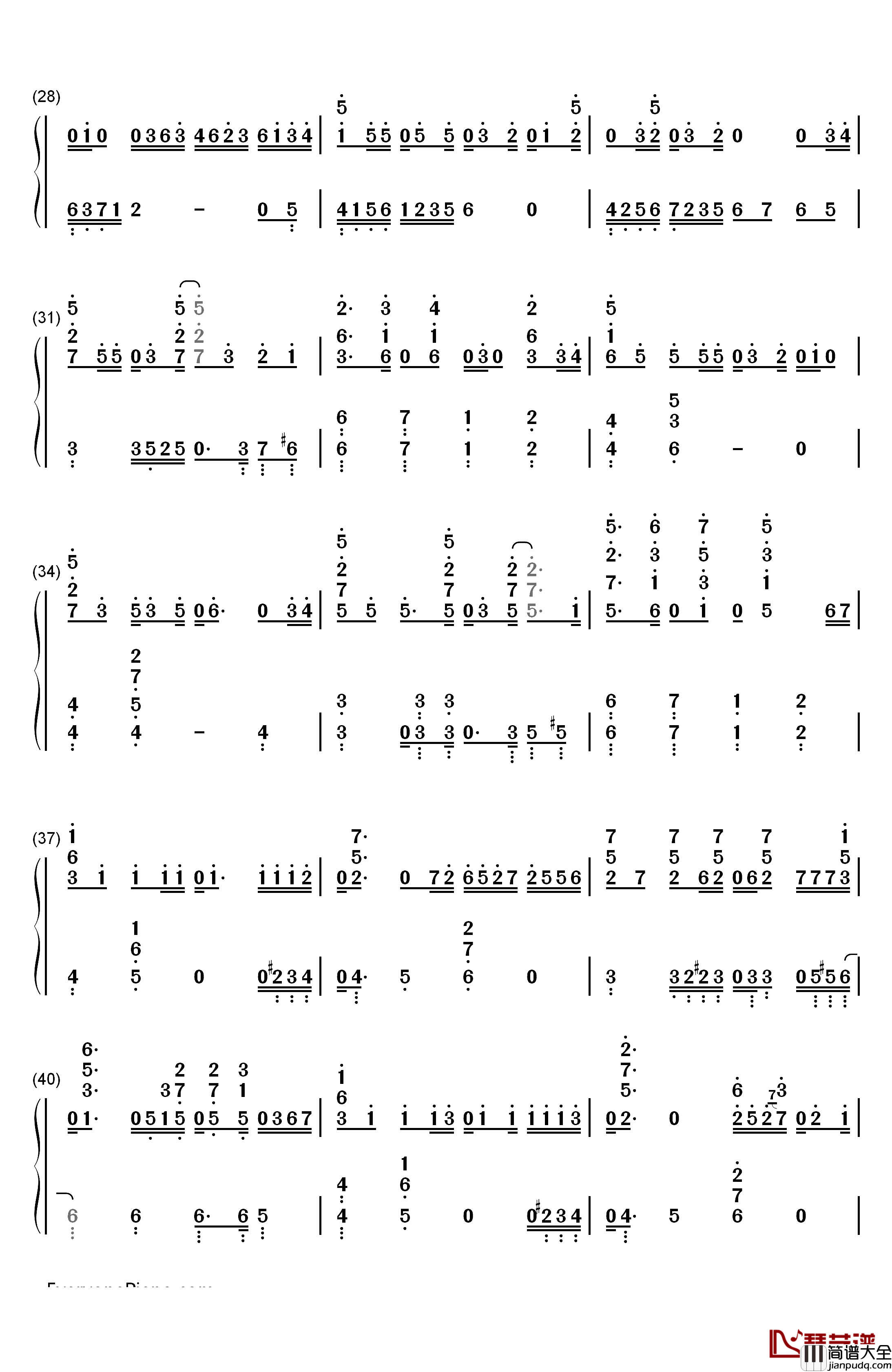 Only_One_钢琴简谱_数字双手_BoA（宝儿）