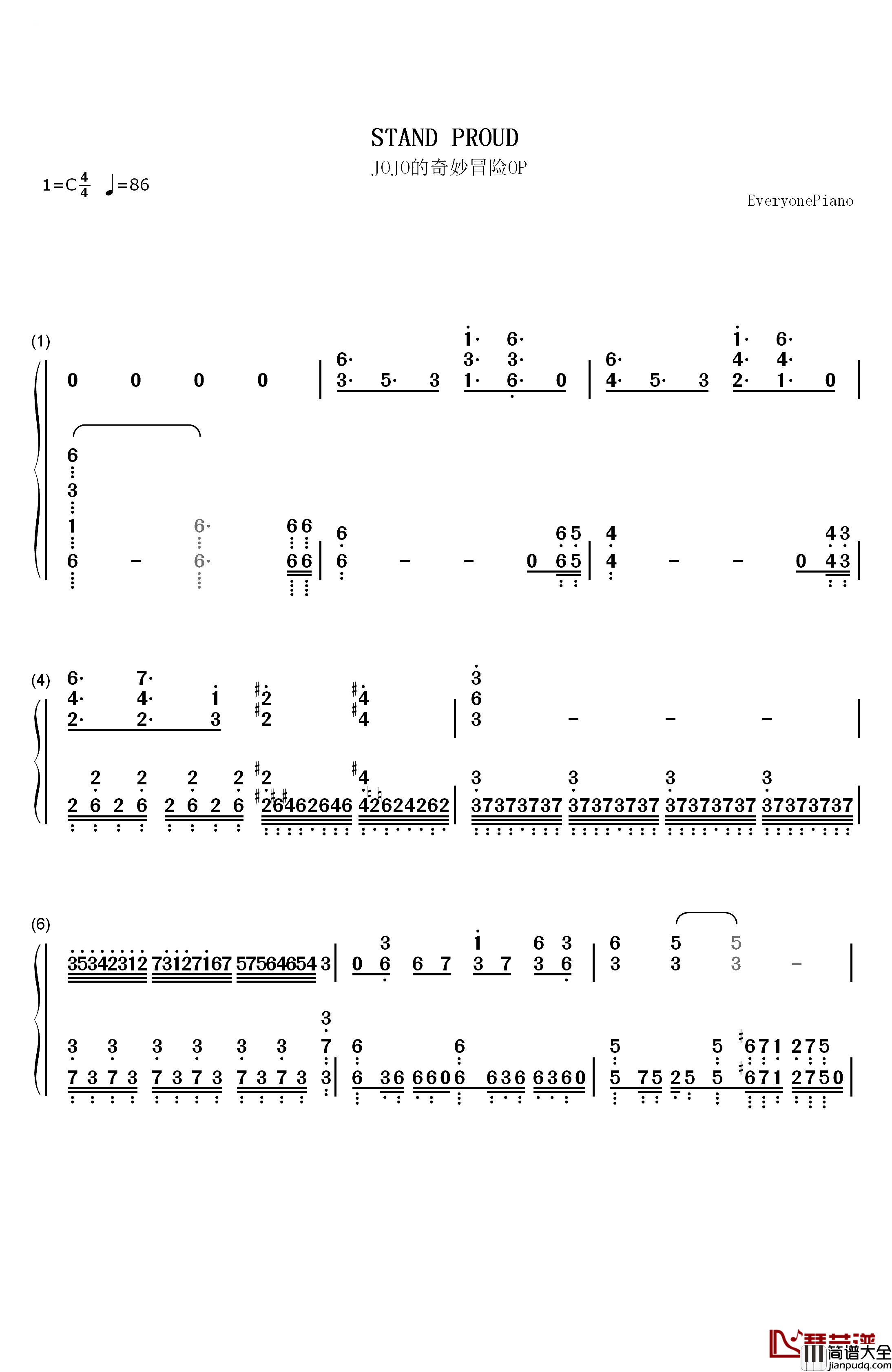 STAND_PROUD钢琴简谱_数字双手_桥本仁
