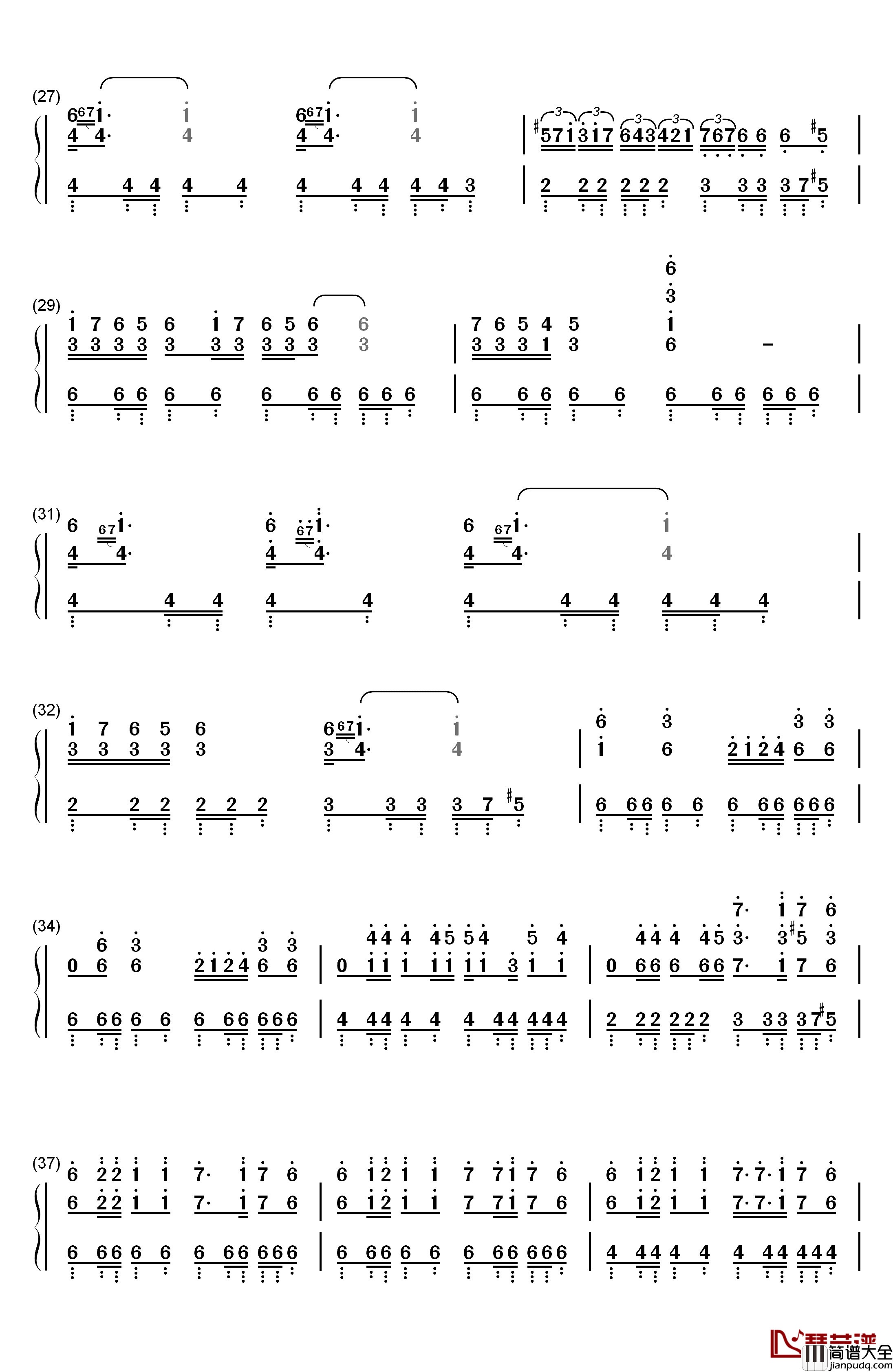 Hop钢琴简谱_数字双手_Azis