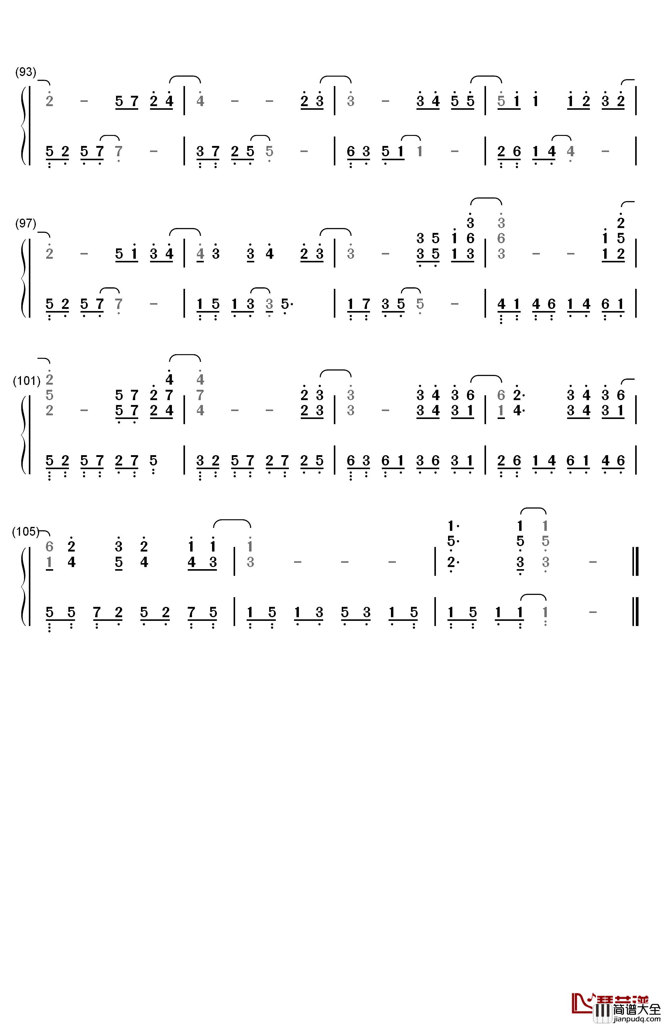 睡皇后钢琴简谱_数字双手_邓紫棋