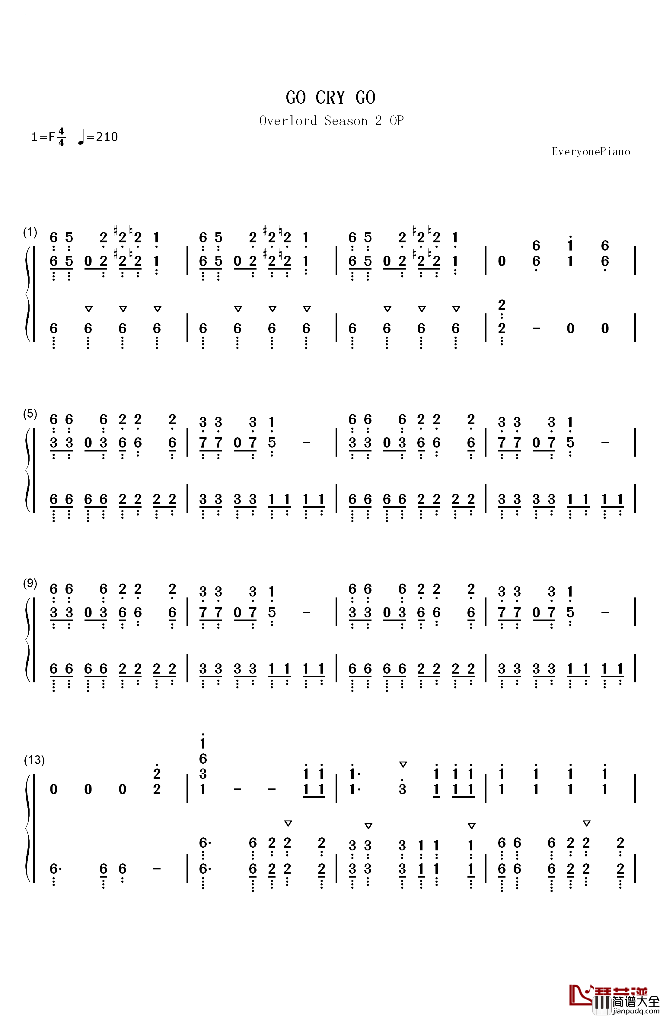 GO_CRY_GO钢琴简谱_数字双手_OxT