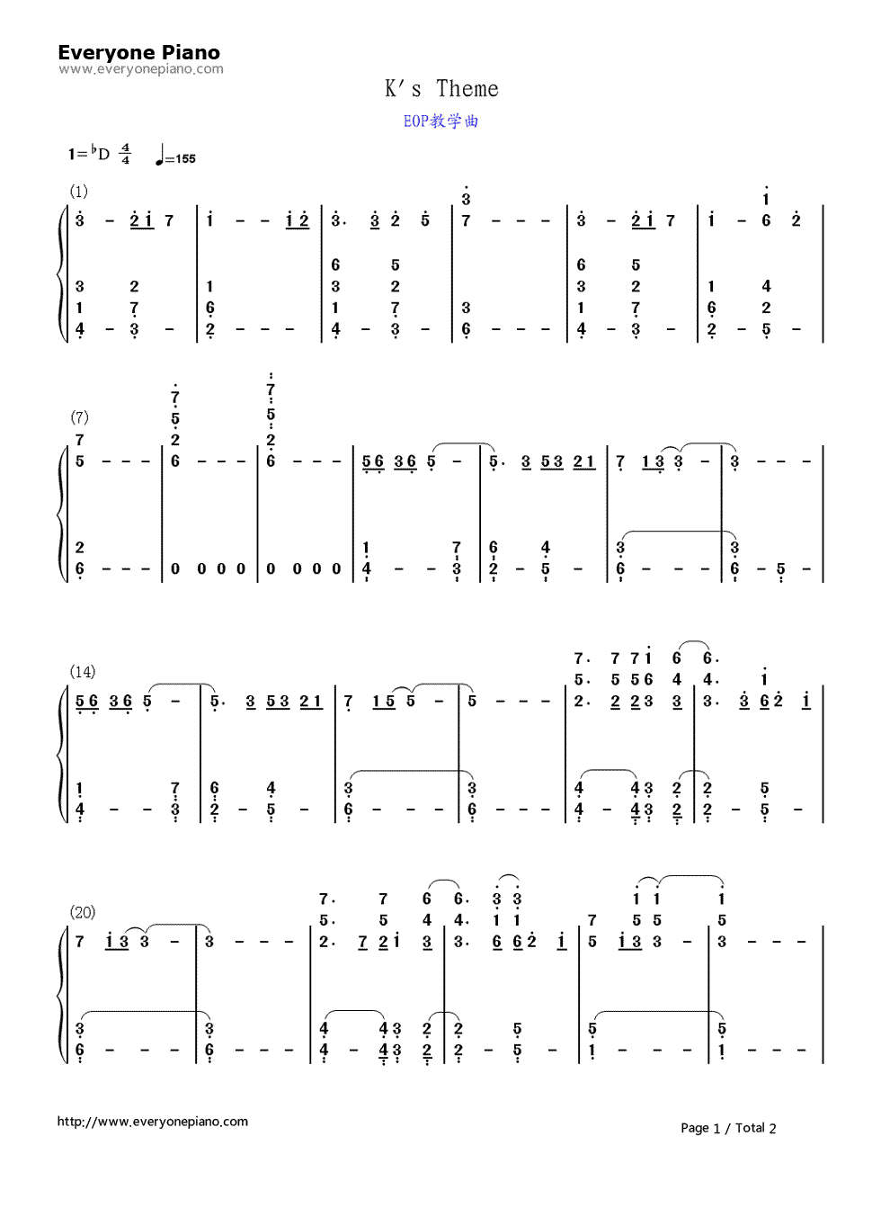 K's_Theme钢琴简谱_数字双手_GoHands