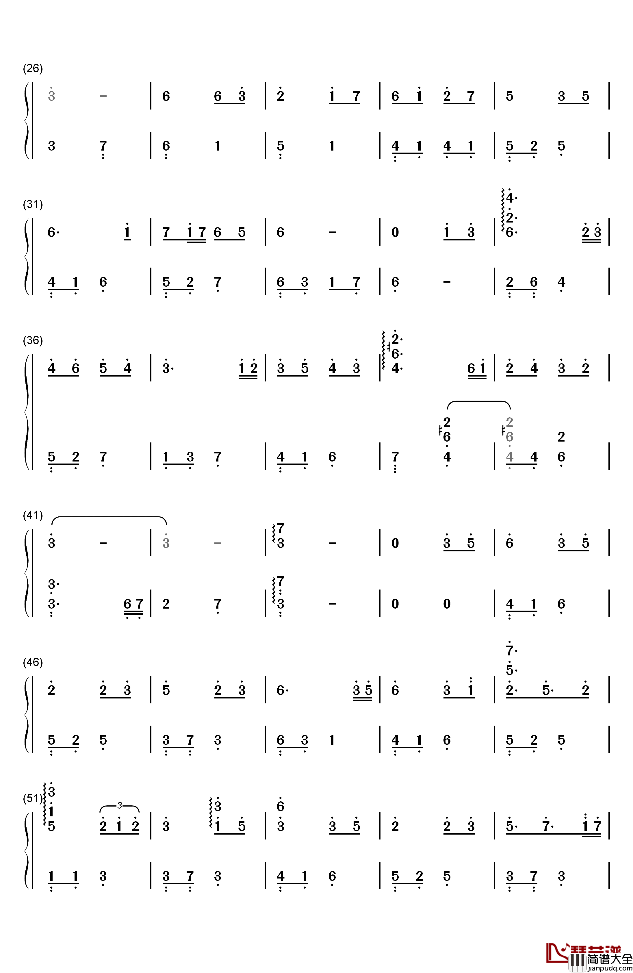 一生只爱一人钢琴简谱_数字双手_V.K克