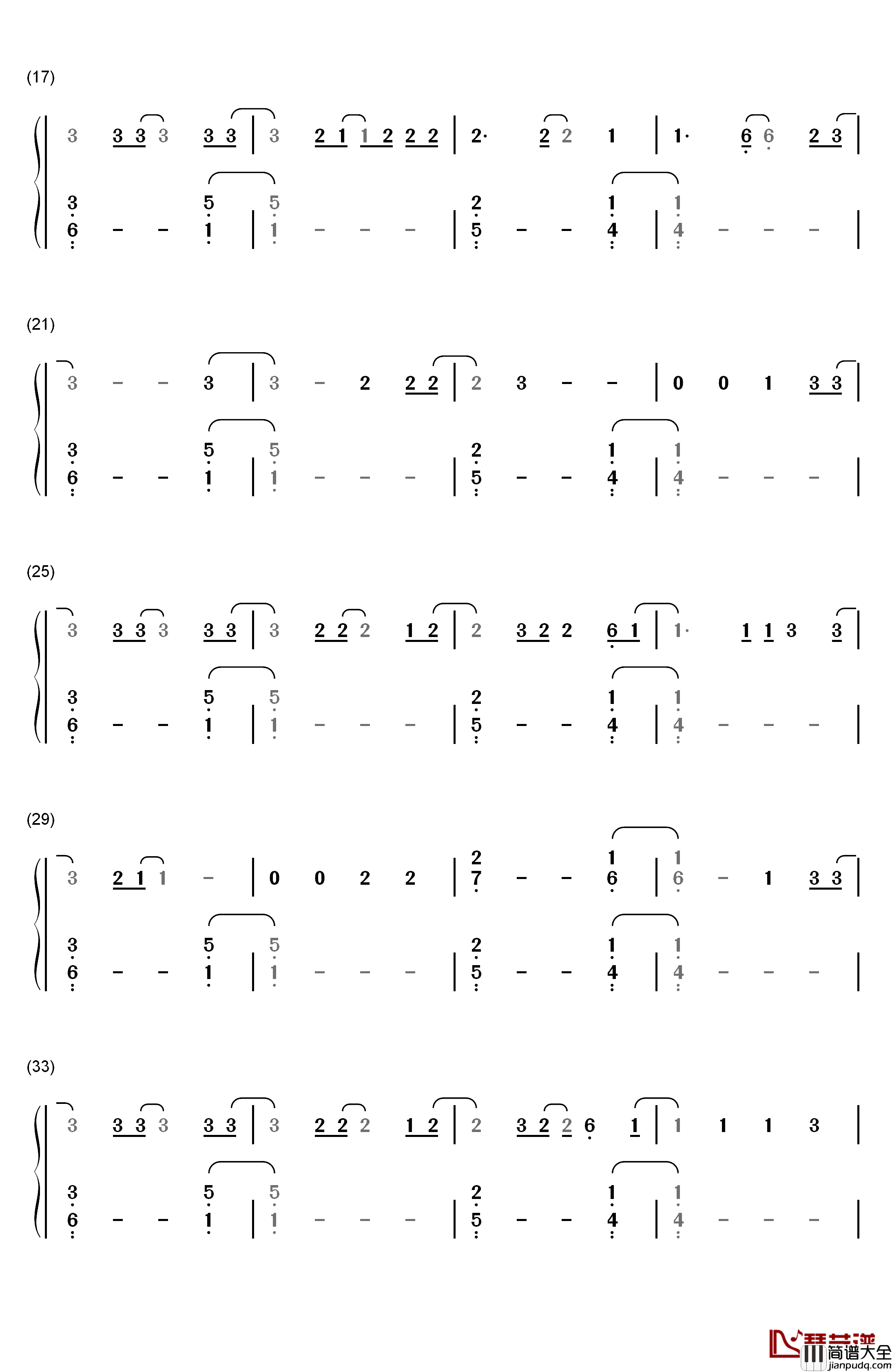 Hello钢琴简谱_数字双手_Adele